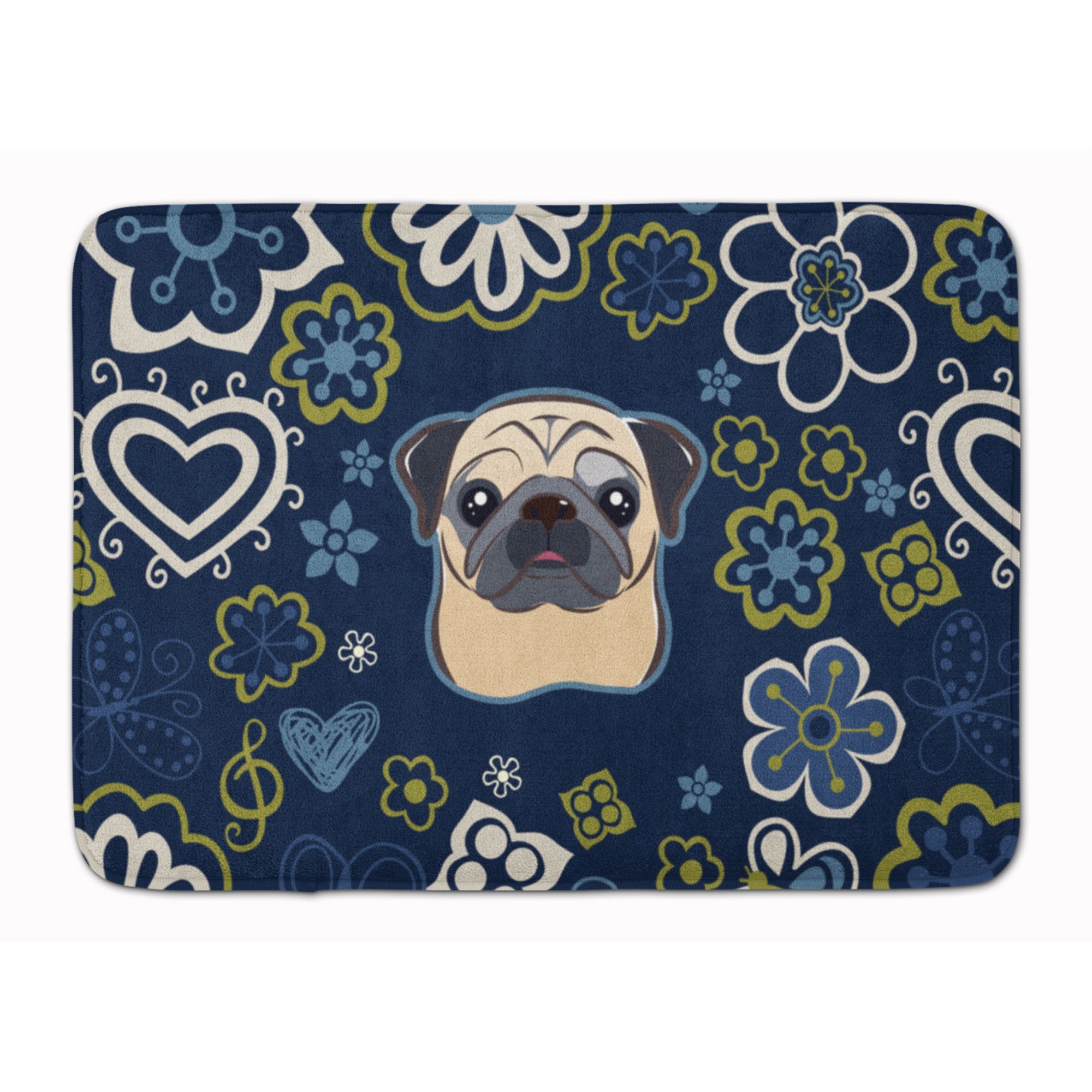 'Caroline'S Treasures Blue Flowers Fawn Pug Floor Mat, 19'''' X 27'''', Multicolor''