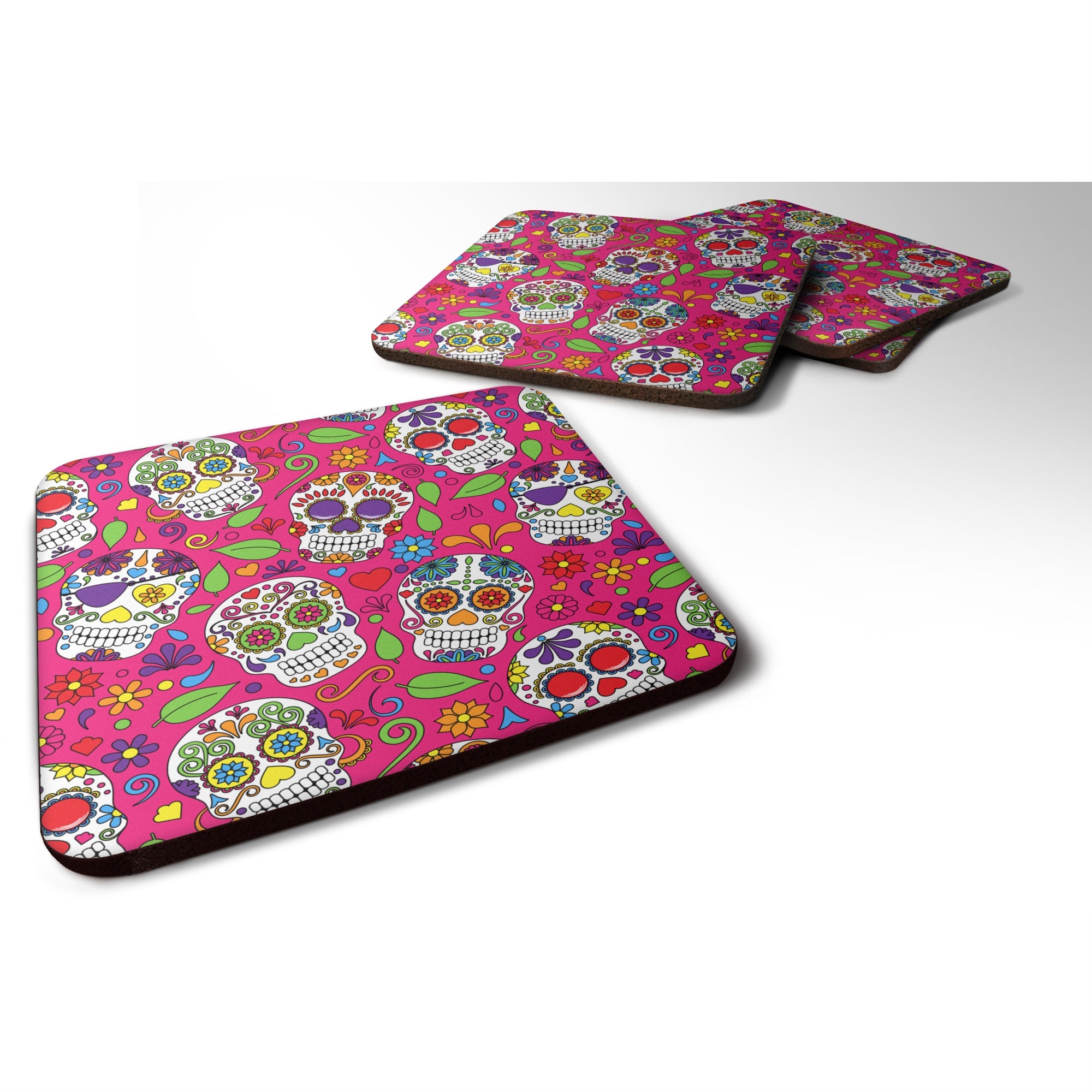 'Caroline'S Treasures Day Of The Dead Pink Foam Coaster Set Of 4, 3.5, Multicolor''