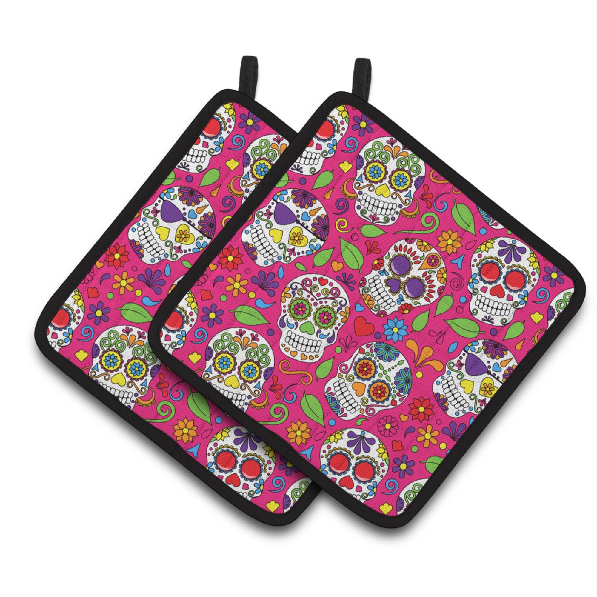 'Caroline'S Treasures Day Of The Dead Pink Pair Of Pot Holders, 7.5Hx7.5W, Multicolor''