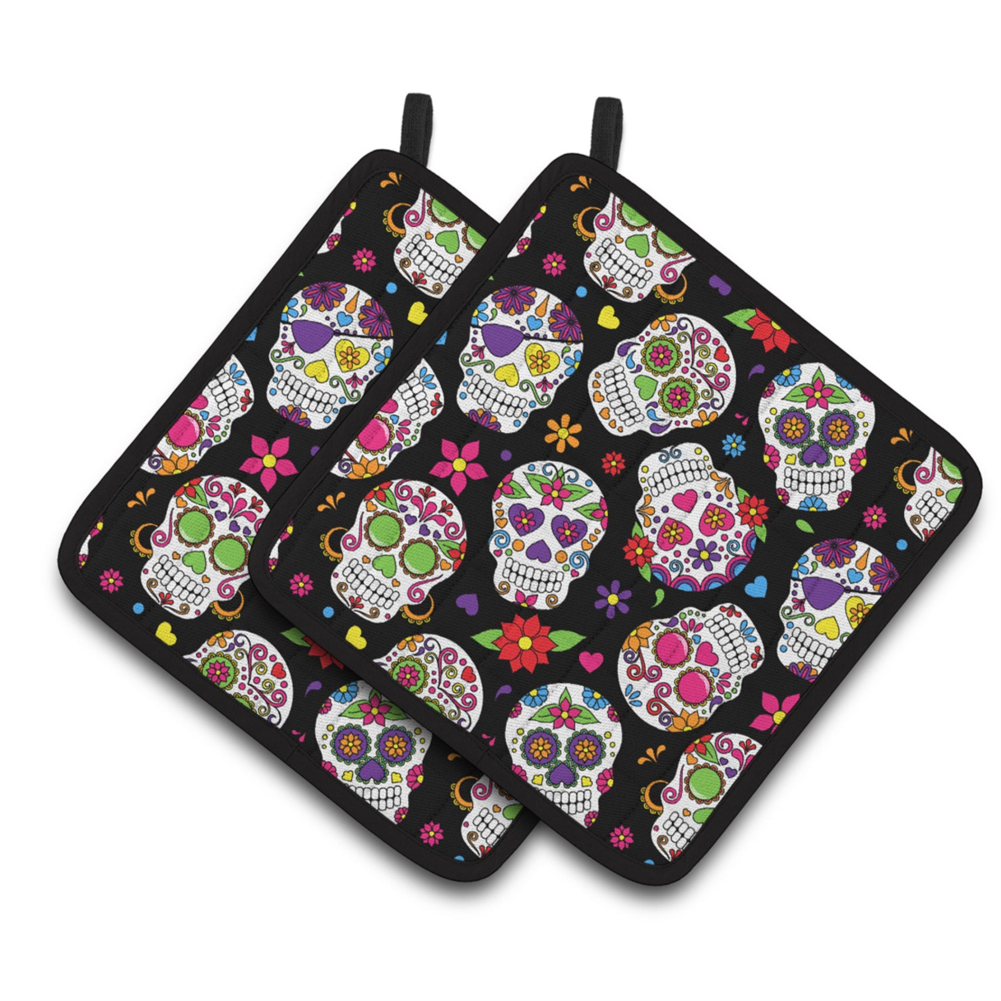 'Caroline'S Treasures Day Of The Dead Black Pair Of Pot Holders, 7.5Hx7.5W, Multicolor''