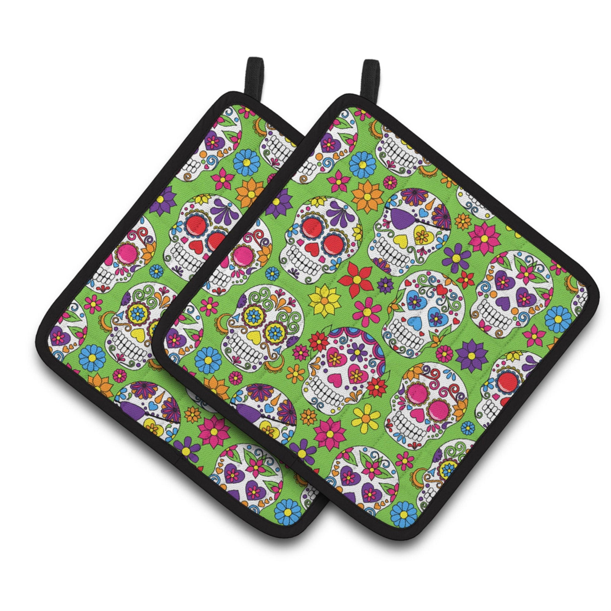 'Caroline'S Treasures Day Of The Dead Green Pair Of Pot Holders, 7.5Hx7.5W, Multicolor''