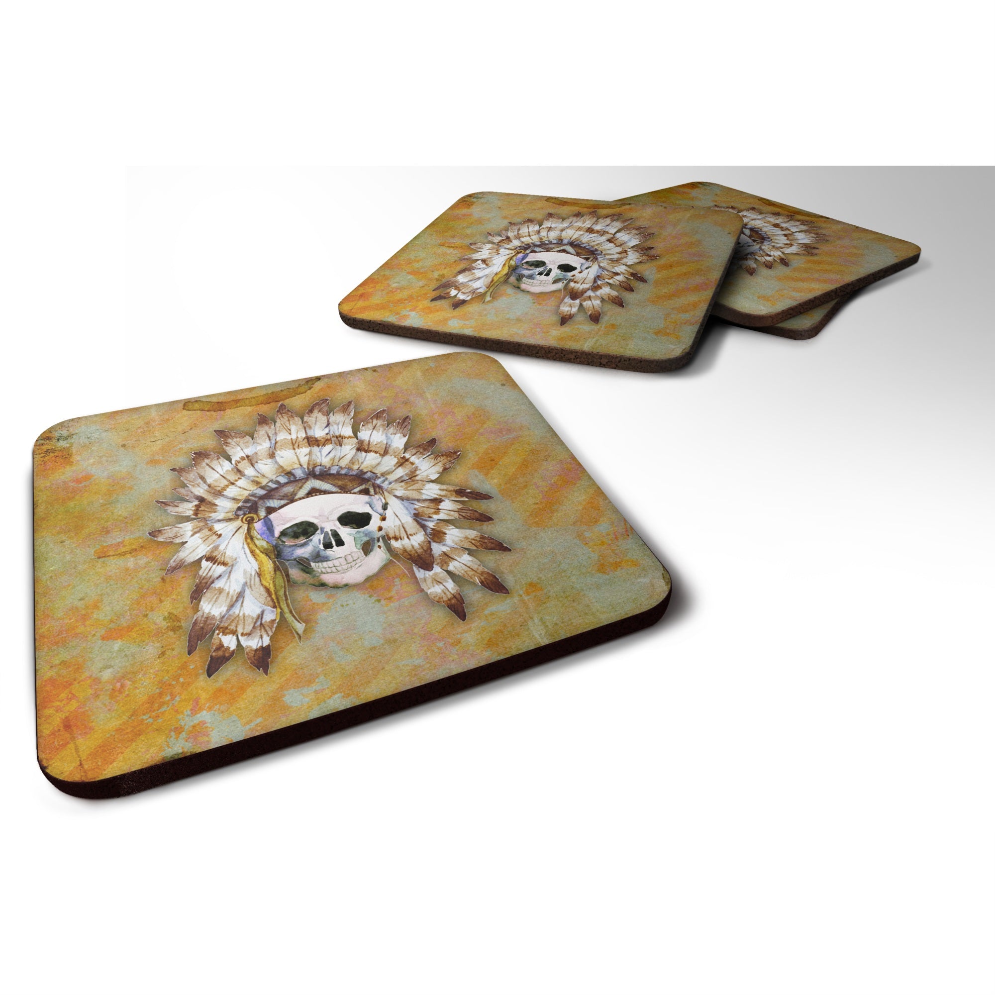 'Caroline'S Treasures Day Of The Dead Indian Skull Foam Coaster Set Of 4, 3.5, Multicolor''