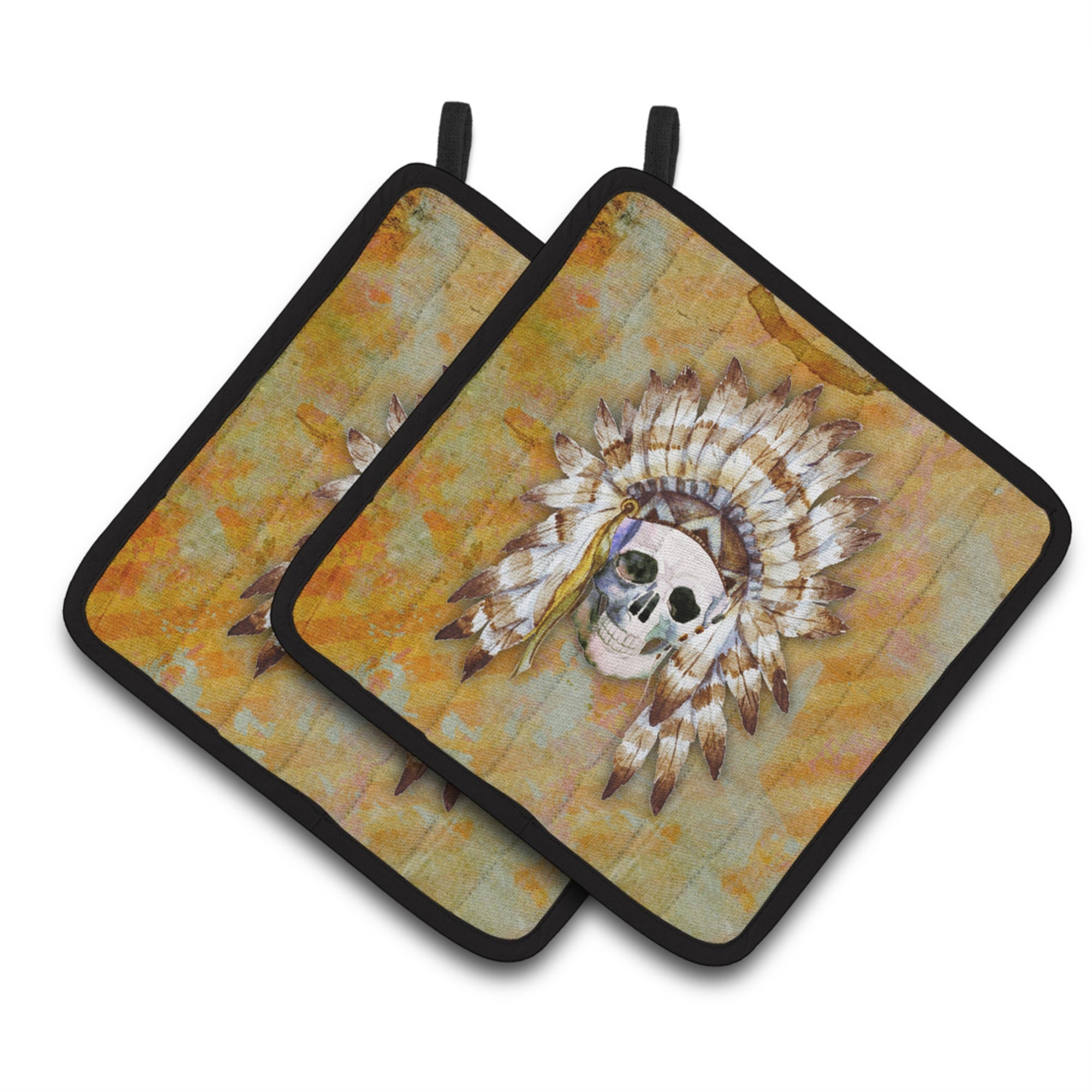 'Caroline'S Treasures Day Of The Dead Indian Skull Pair Of Pot Holders, 7.5Hx7.5W, Multicolor''