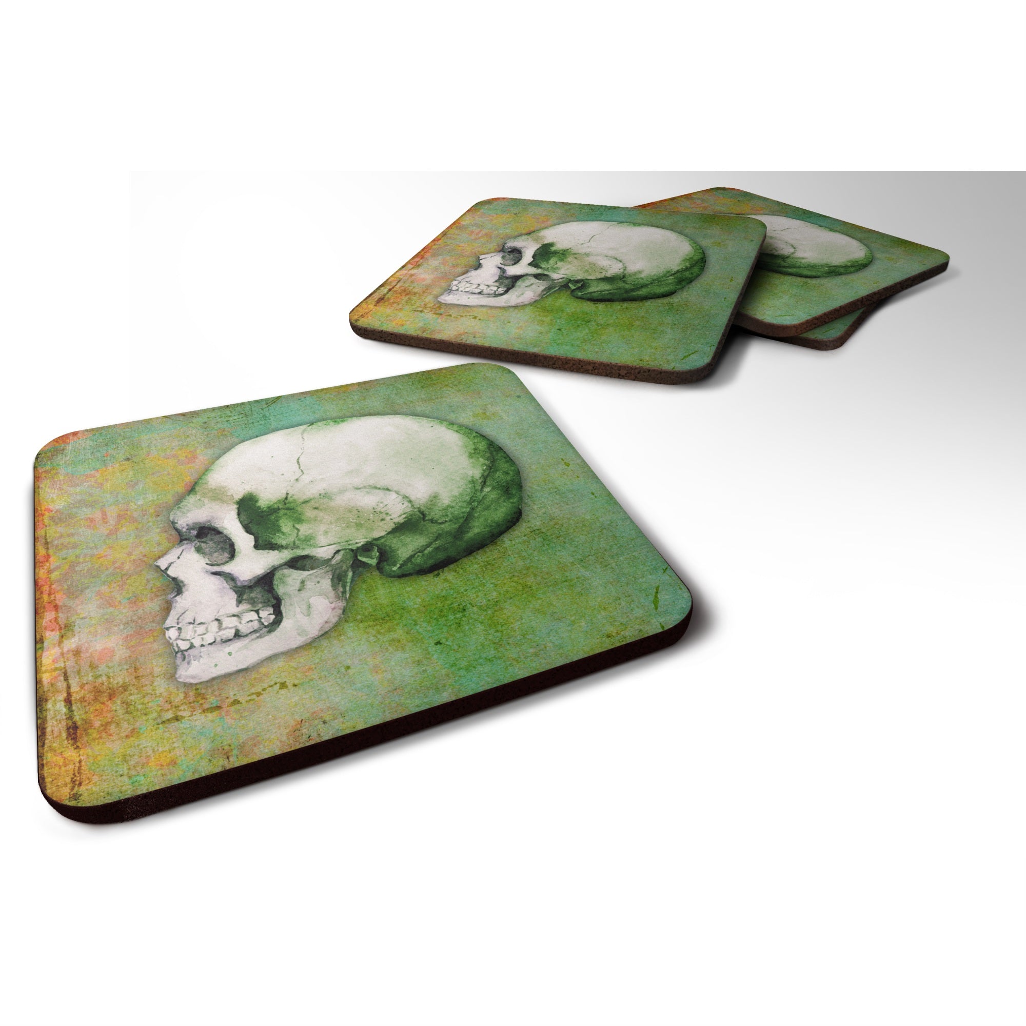 'Caroline'S Treasures Day Of The Dead Green Skull Foam Coaster Set Of 4, 3.5, Multicolor''