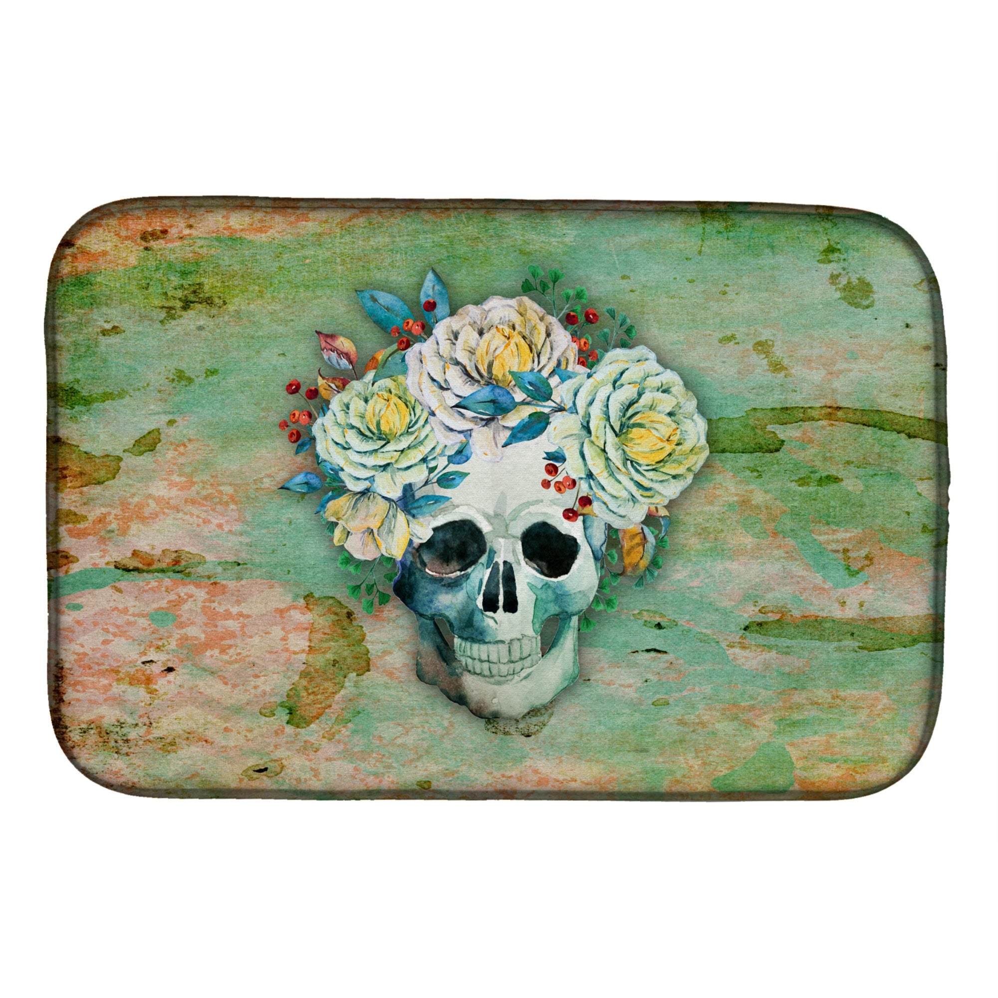 'Caroline'S Treasures Day Of The Dead Skull With Flowers Dish Drying Mat, 14'''' X 21'''', Multicolor''