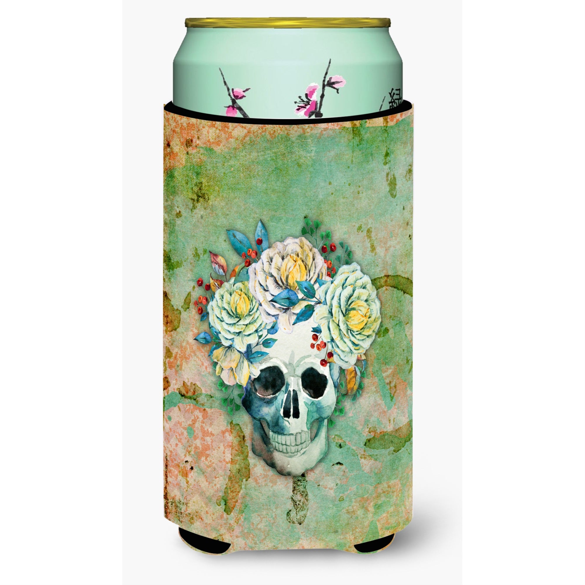 'Caroline'S Treasures Day Of The Dead Skull With Flowers Beverage Insulator Hugger, Tall Boy, Multicolor''