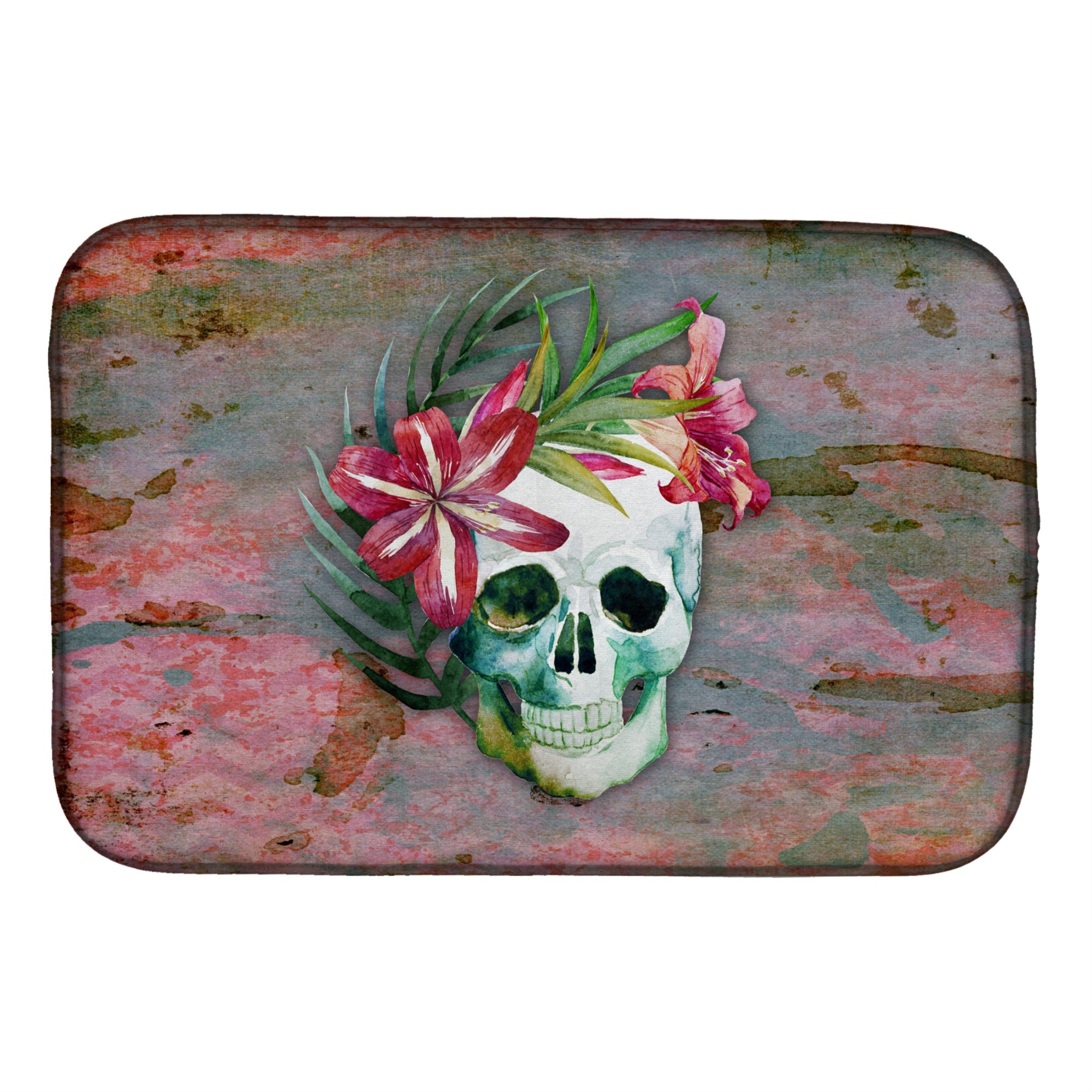 'Caroline'S Treasures Day Of The Dead Skull Flowers Dish Drying Mat, 14'''' X 21''''''