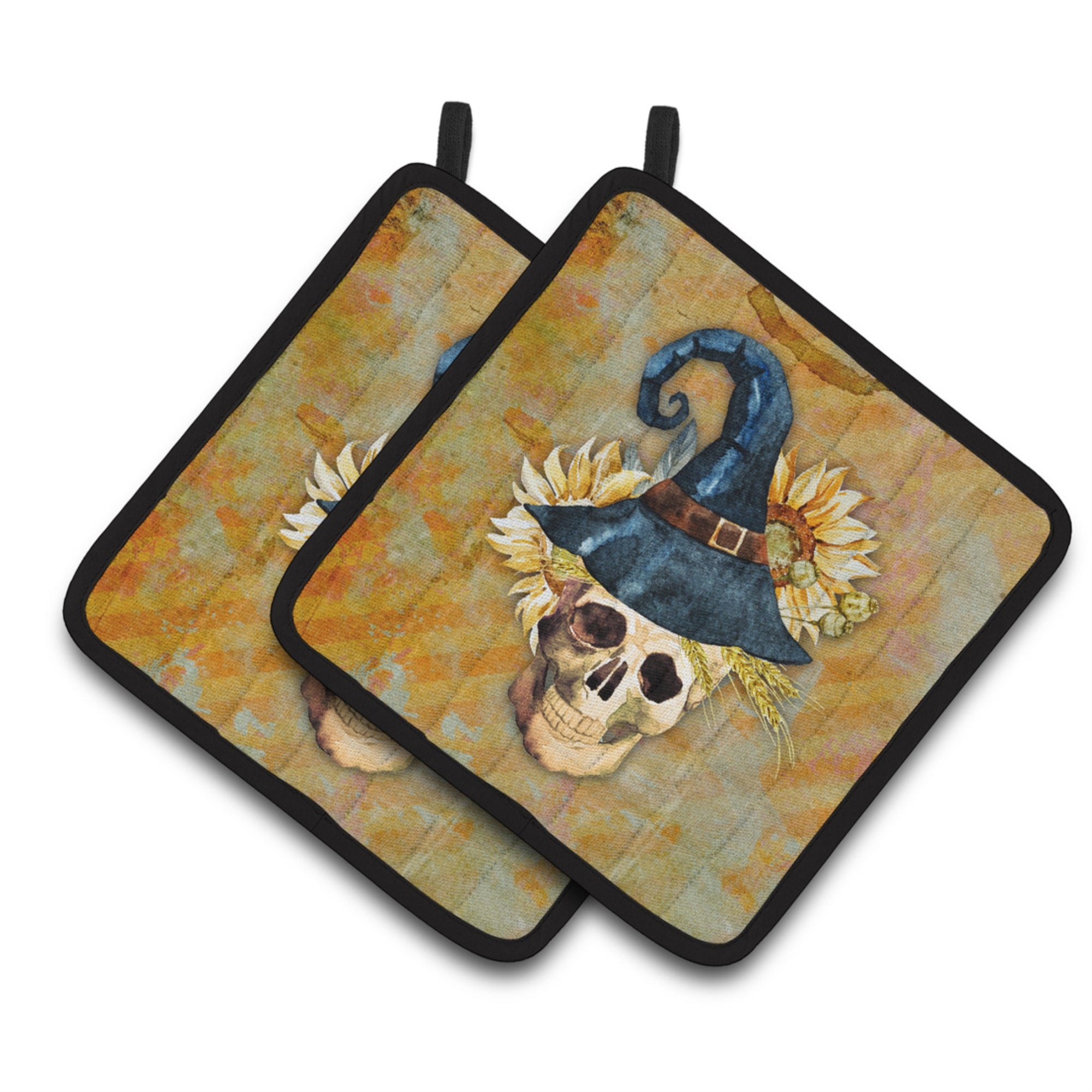 'Caroline'S Treasures Day Of The Dead Witch Skull Pair Of Pot Holders, 7.5Hx7.5W, Multicolor''