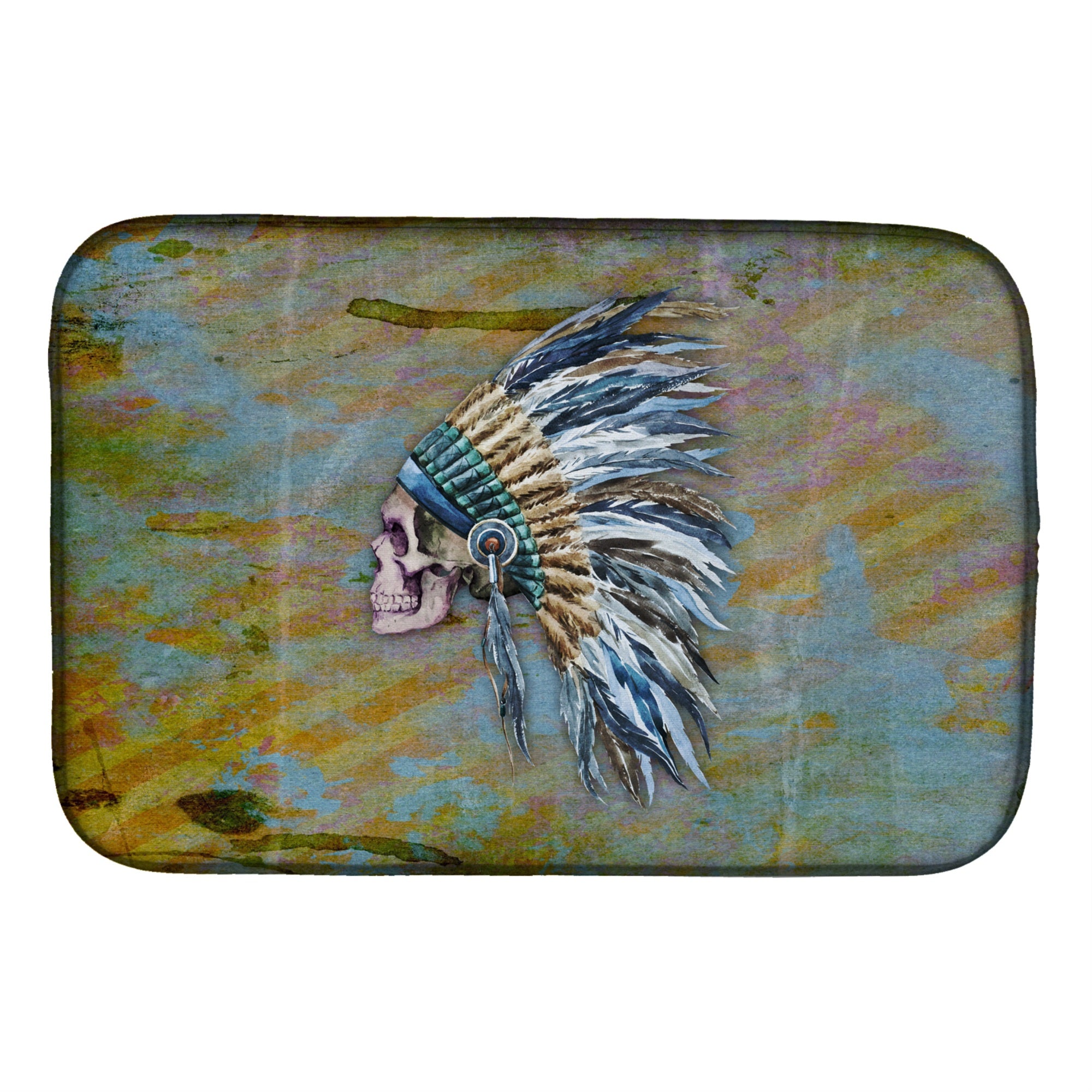 'Caroline'S Treasures Day Of The Dead Indian Chief Skull Dish Drying Mat, 14 X 21''