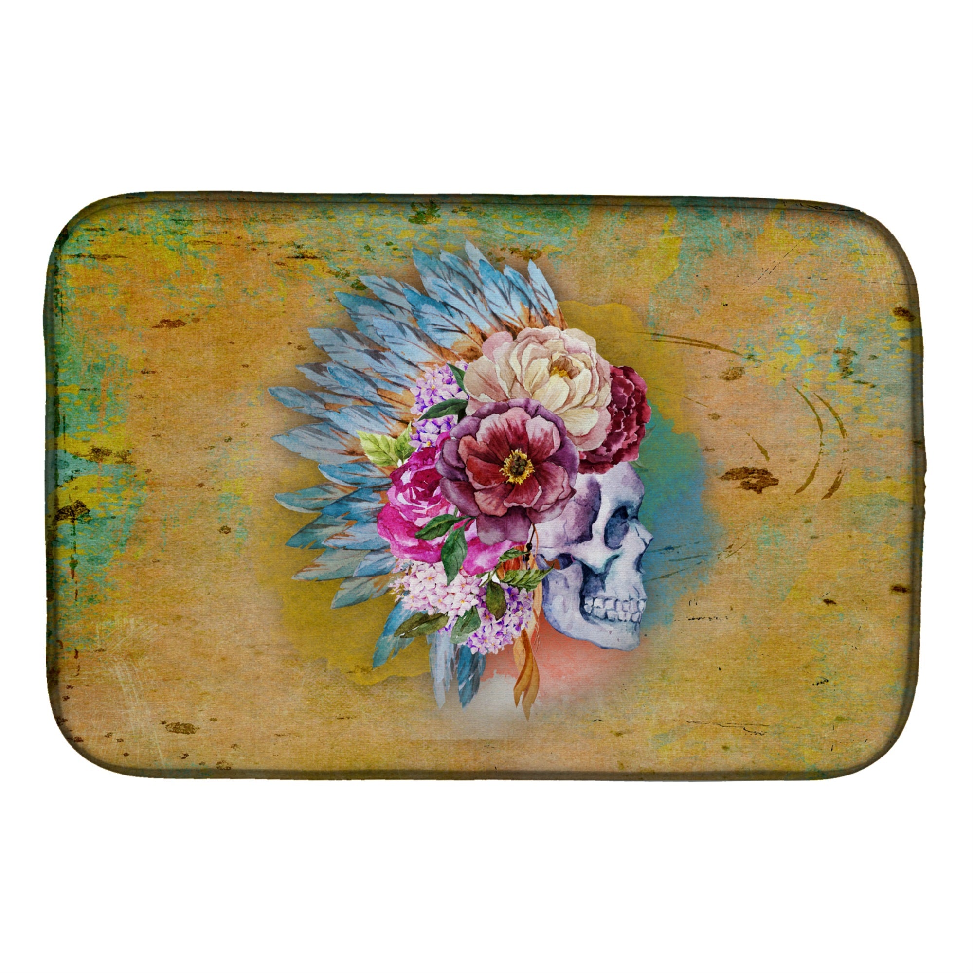 'Caroline'S Treasures Day Of The Dead Flowers Skull Dish Drying Mat, 14 X 21, Multicolor''
