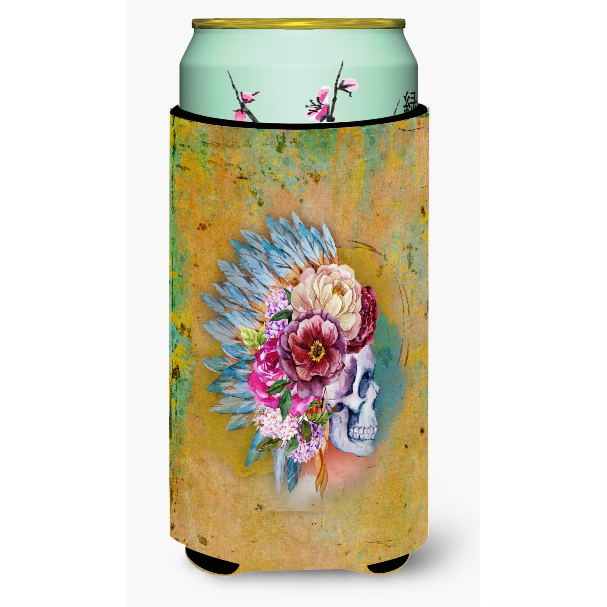 'Caroline'S Treasures Day Of The Dead Flowers Skull Tall Boy Beverage Insulator Hugger, Multicolor''