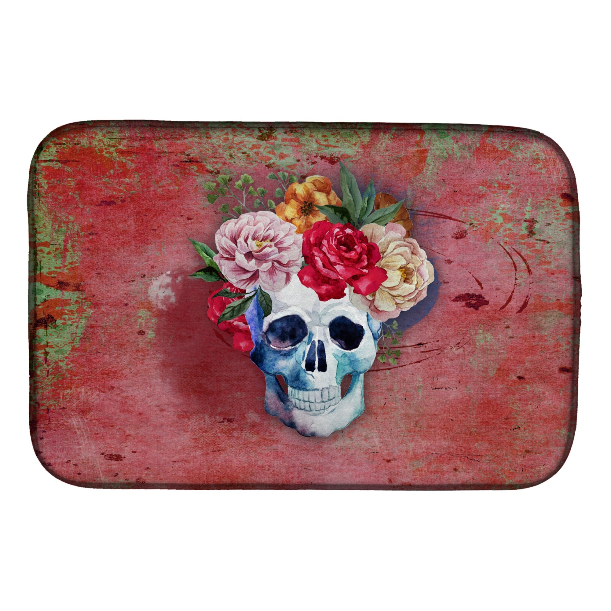 'Caroline'S Treasures Day Of The Dead Red Flowers Skull Dish Drying Mat, 14'''' X 21''''''