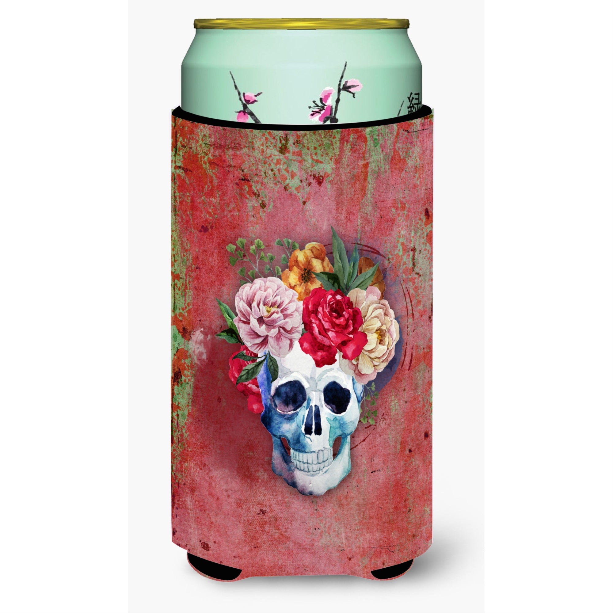 'Caroline'S Treasures Day Of The Dead Red Flowers Skull Tall Boy Beverage Insulator Hugger, Multicolor''