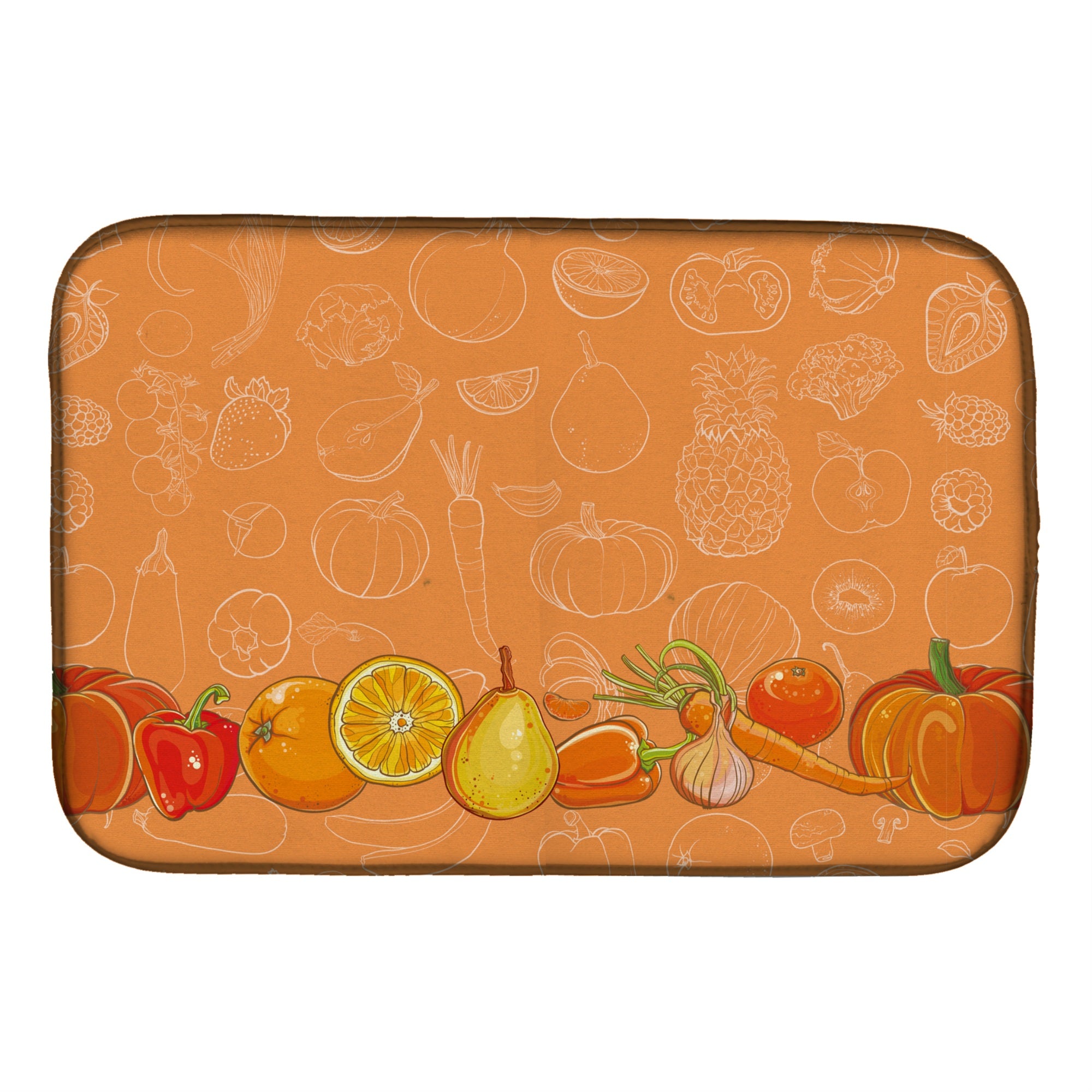 'Caroline'S Treasures Fruits And Vegetables In Orange Dish Drying Mat, 14'''' X 21'''', Multicolor''