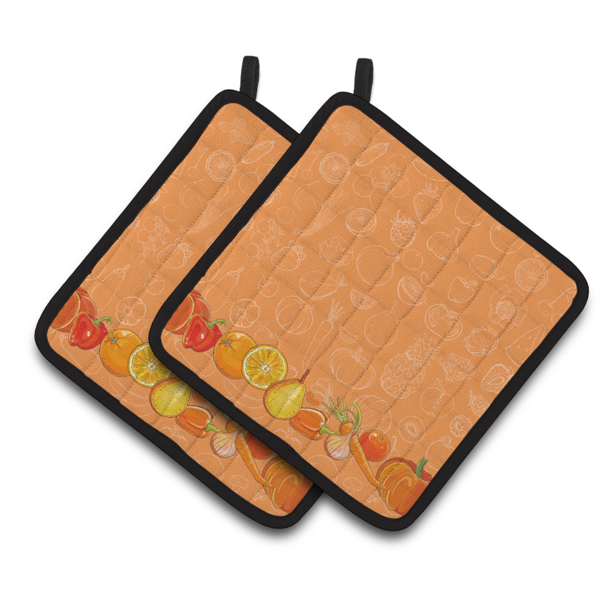 'Caroline'S Treasures Fruits & Vegetables In Orange Pair Of Pot Holders, 7.5Hx7.5W, Multicolor''