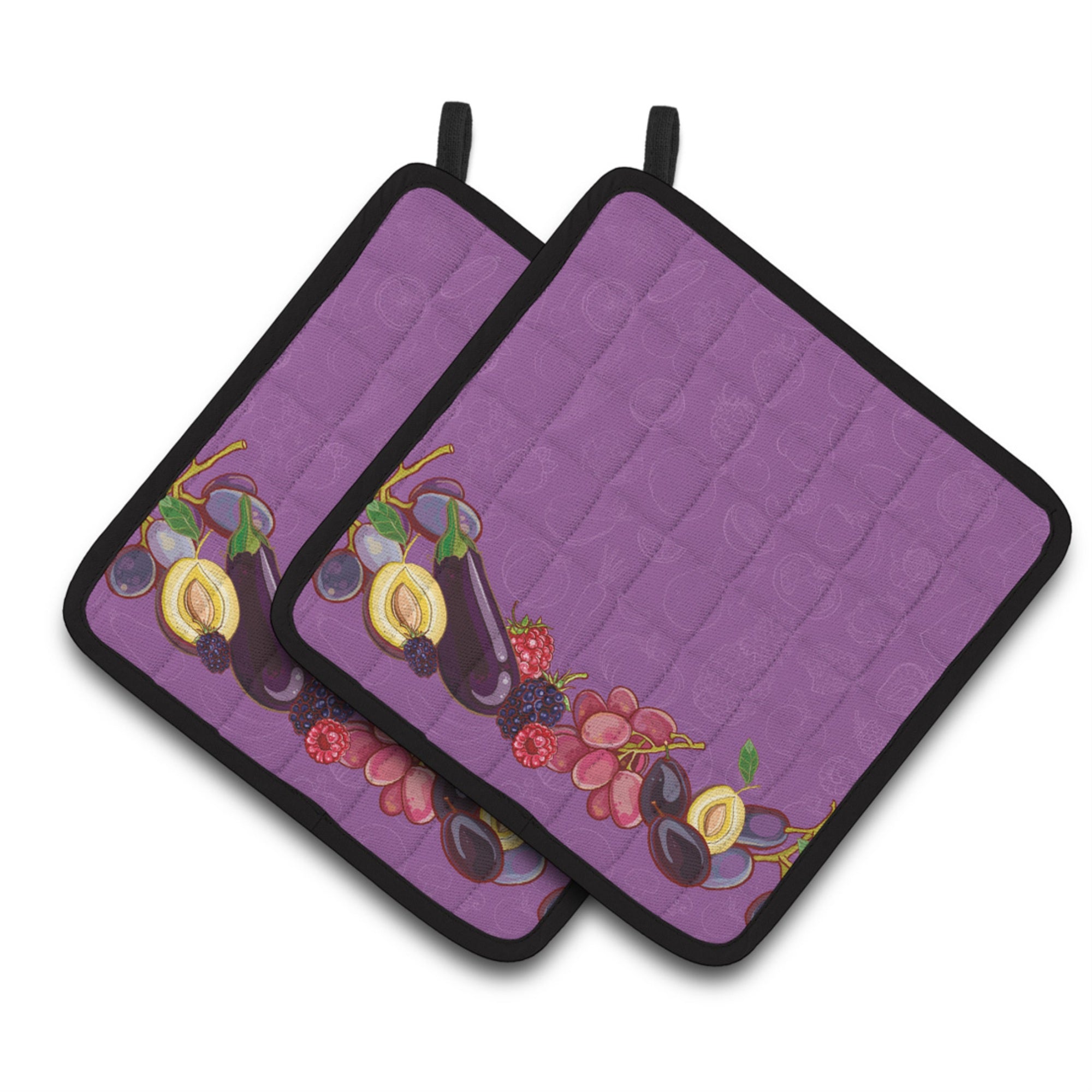 'Caroline'S Treasures Fruits & Vegetables In Purple Pair Of Pot Holders, 7.5Hx7.5W, Multicolor''