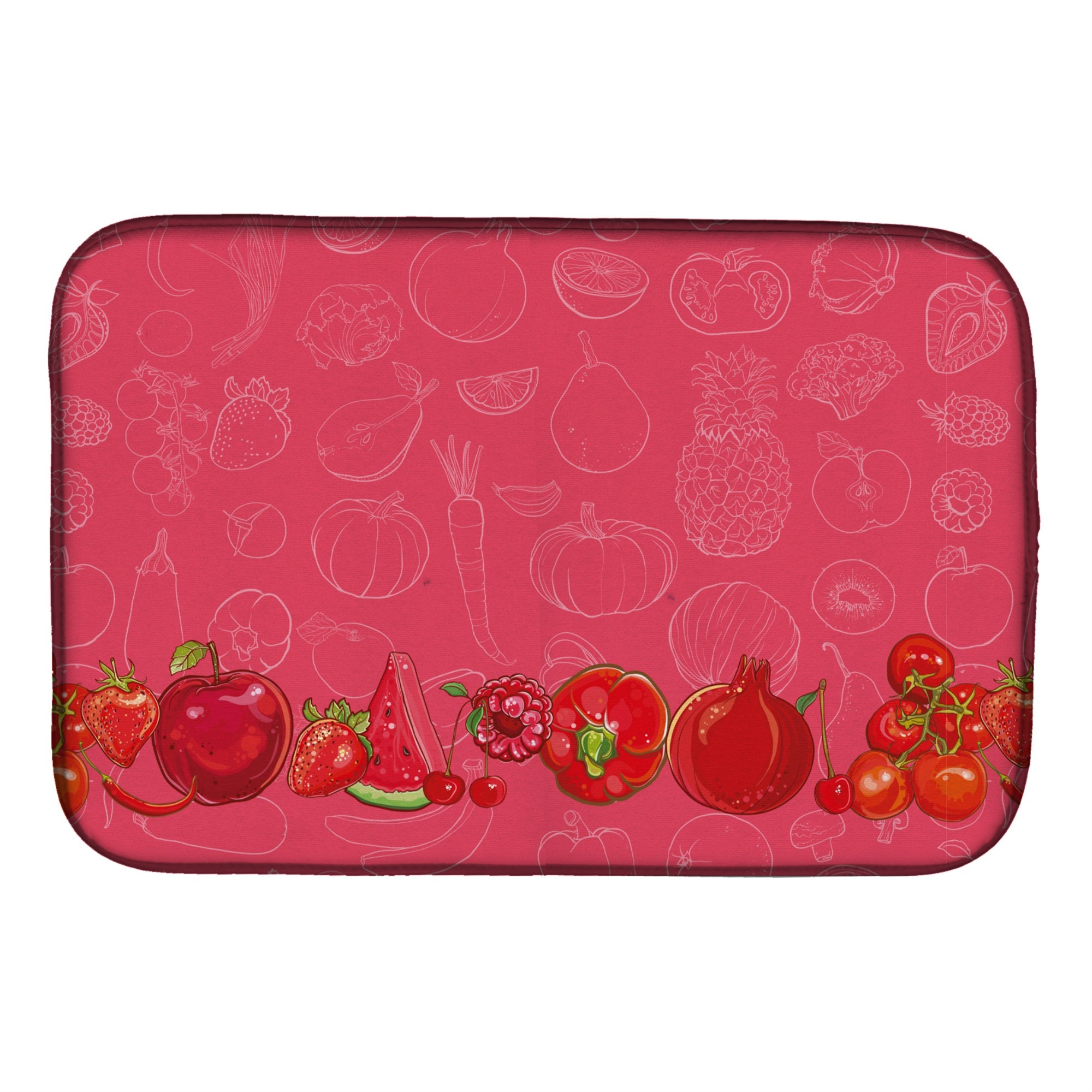 'Caroline'S Treasures Fruits And Vegetables In Red Dish Drying Mat, 14'''' X 21''''''