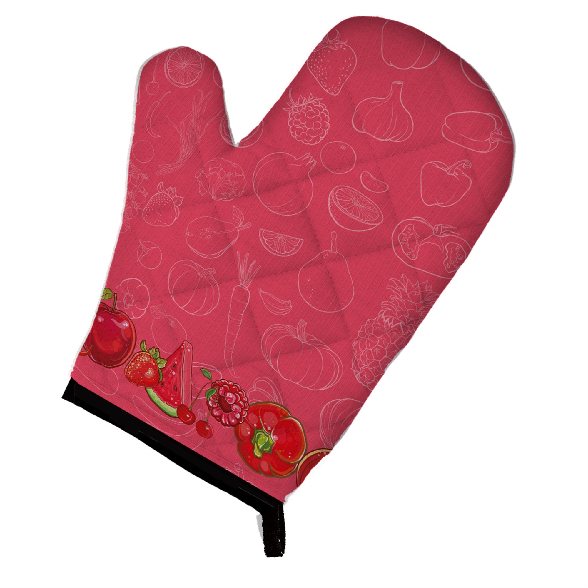 'Caroline'S Treasures Fruits And Vegetables In Red Oven Mitt, Multicolor, 12'''' X 8.5''''''