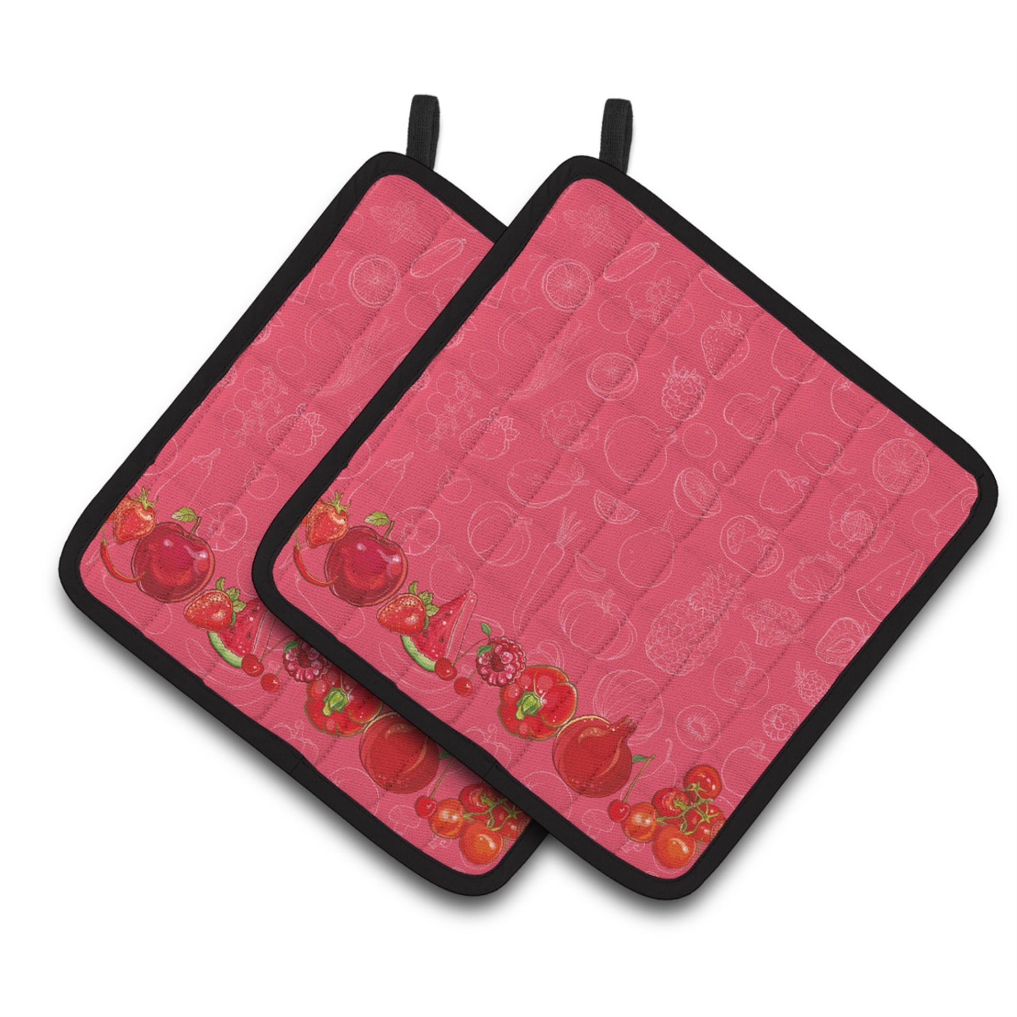 'Caroline'S Treasures Fruits & Vegetables In Red Pair Of Pot Holders, 7.5Hx7.5W, Multicolor''