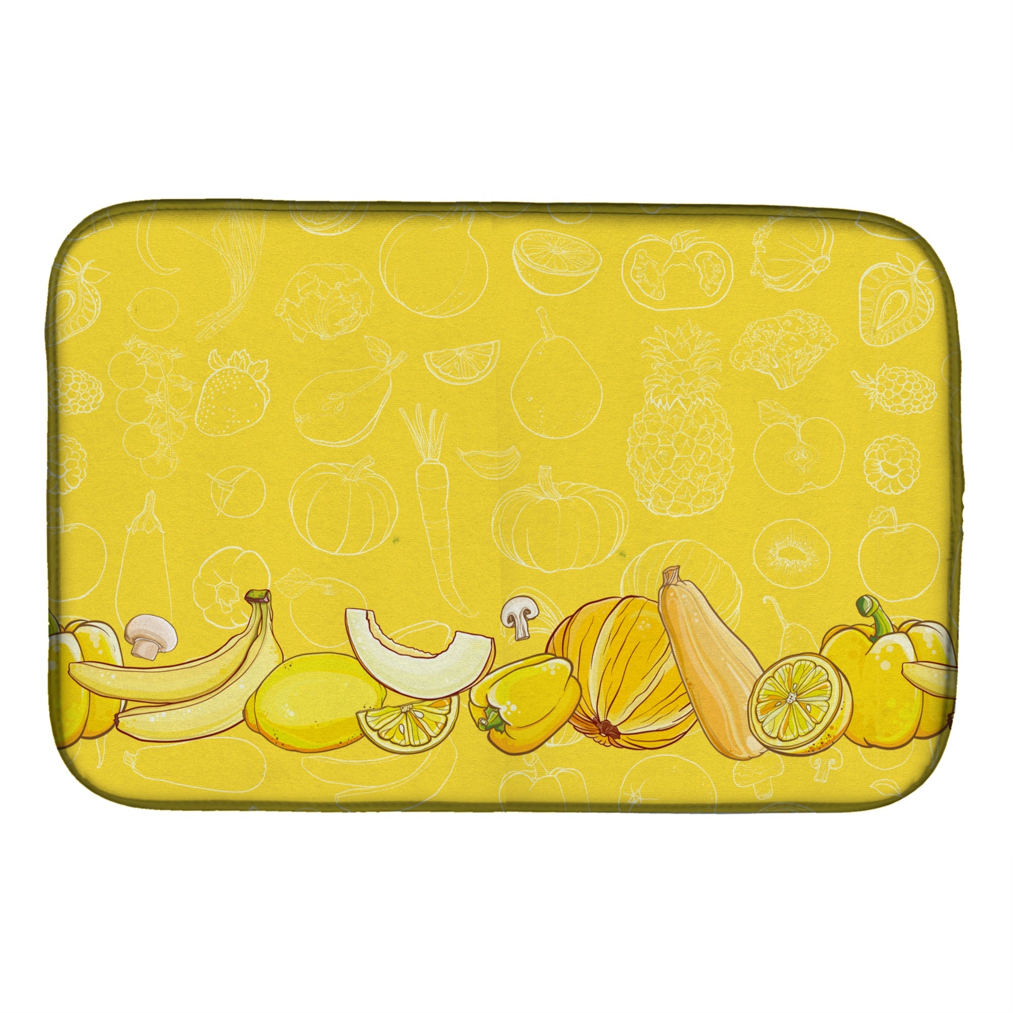Carolines Treasures Fruits and Vegetables in Yellow Dish Drying Mat 14 x 21