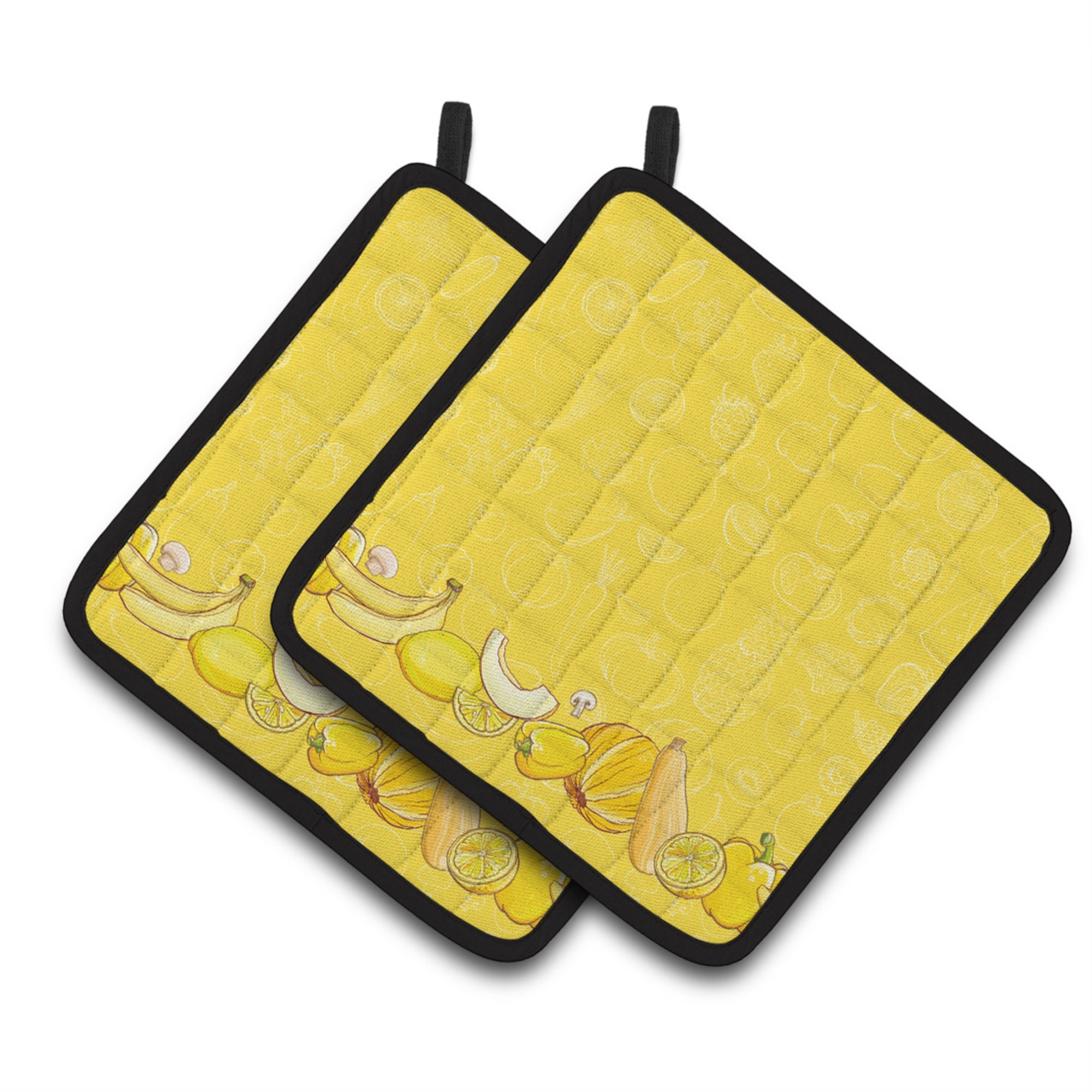 'Caroline'S Treasures Fruits & Vegetables In Yellow Pair Of Pot Holders, 7.5Hx7.5W, Multicolor''