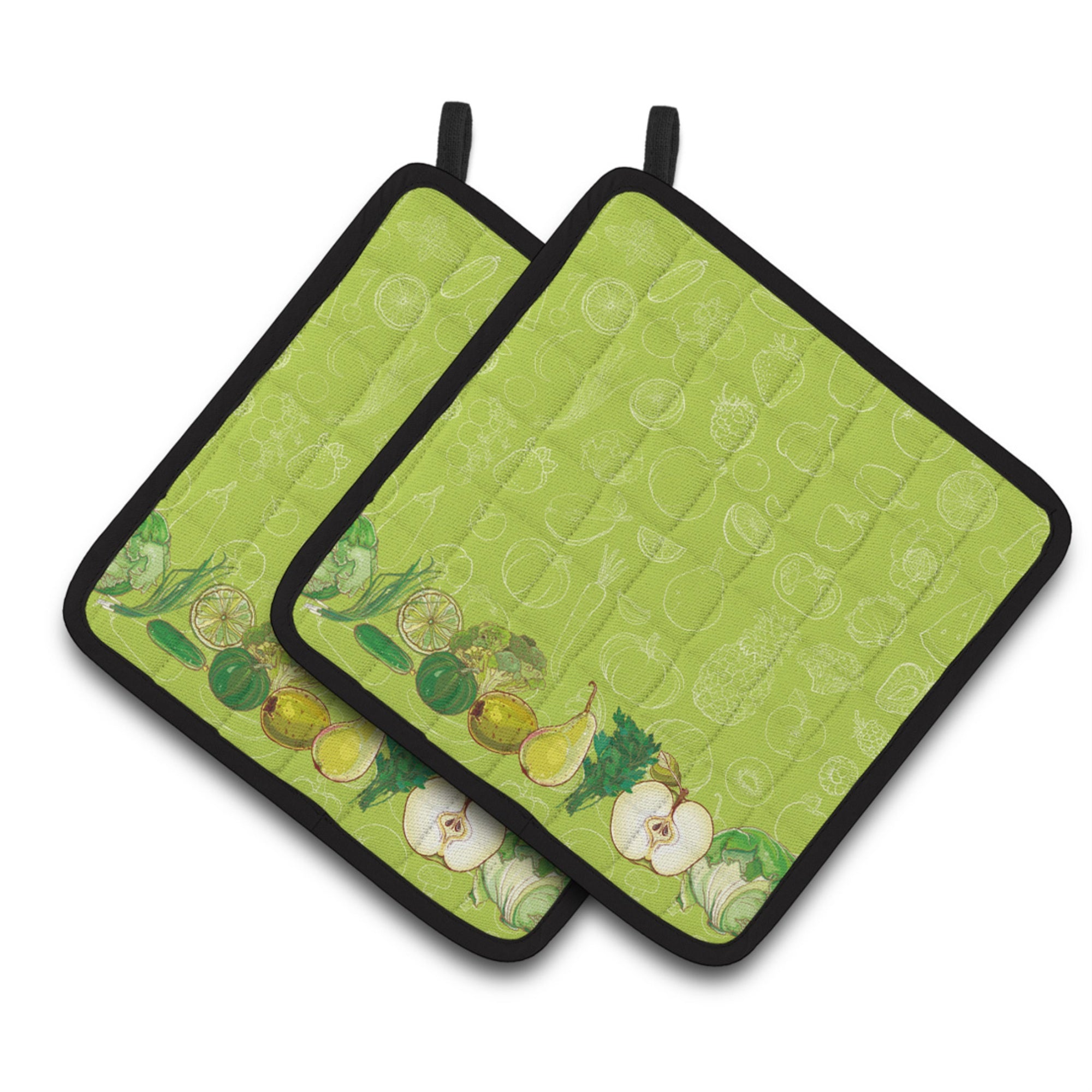 'Caroline'S Treasures Fruits & Vegetables In Green Pair Of Pot Holders, 7.5Hx7.5W, Multicolor''