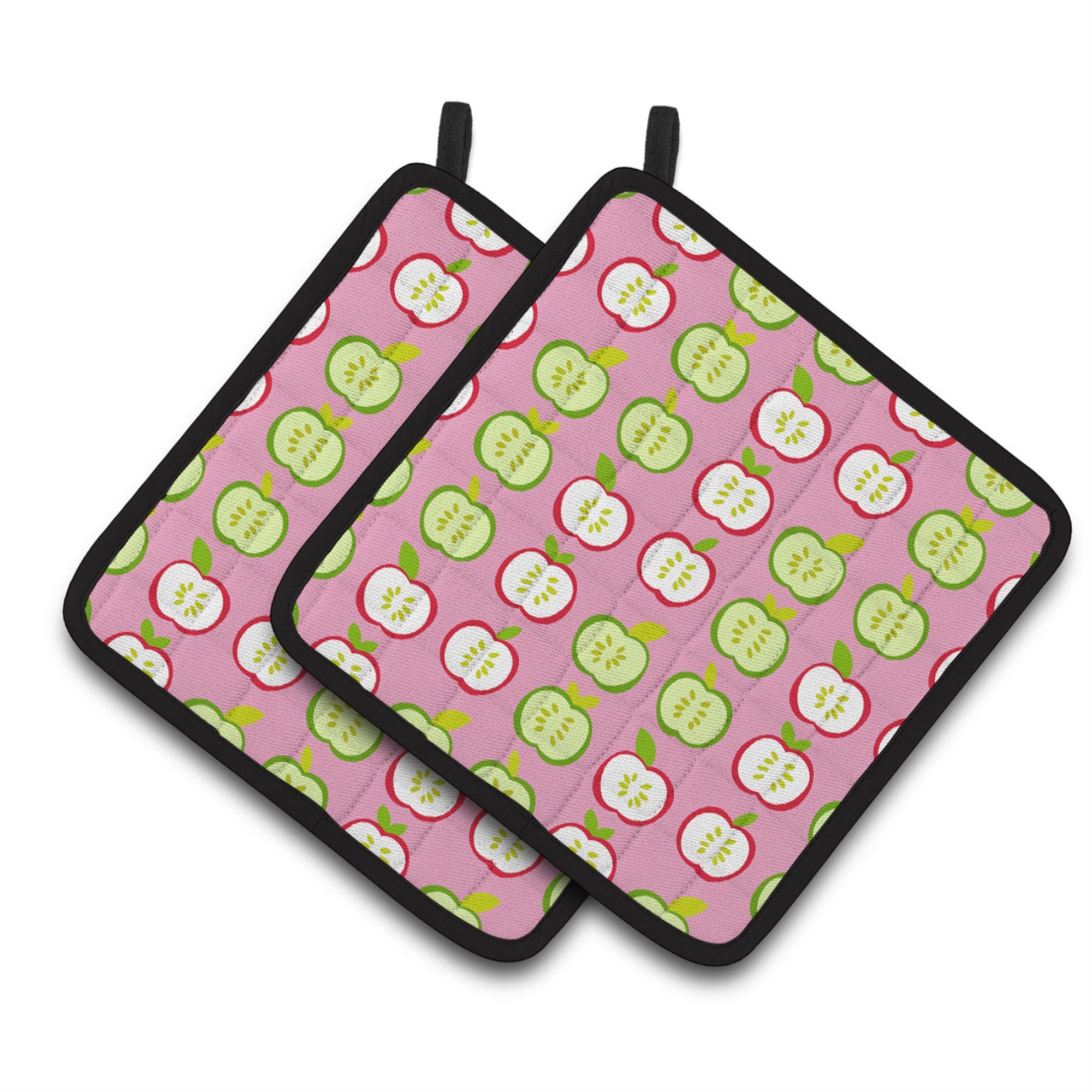 'Caroline'S Treasures Apples On Pink Pair Of Pot Holders, 7.5Hx7.5W, Multicolor''