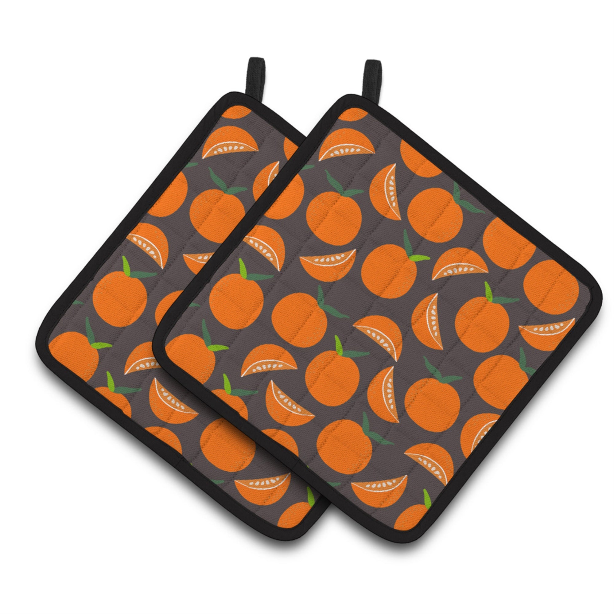 'Caroline'S Treasures Oranges On Gray Pair Of Pot Holders, 7.5Hx7.5W, Multicolor''