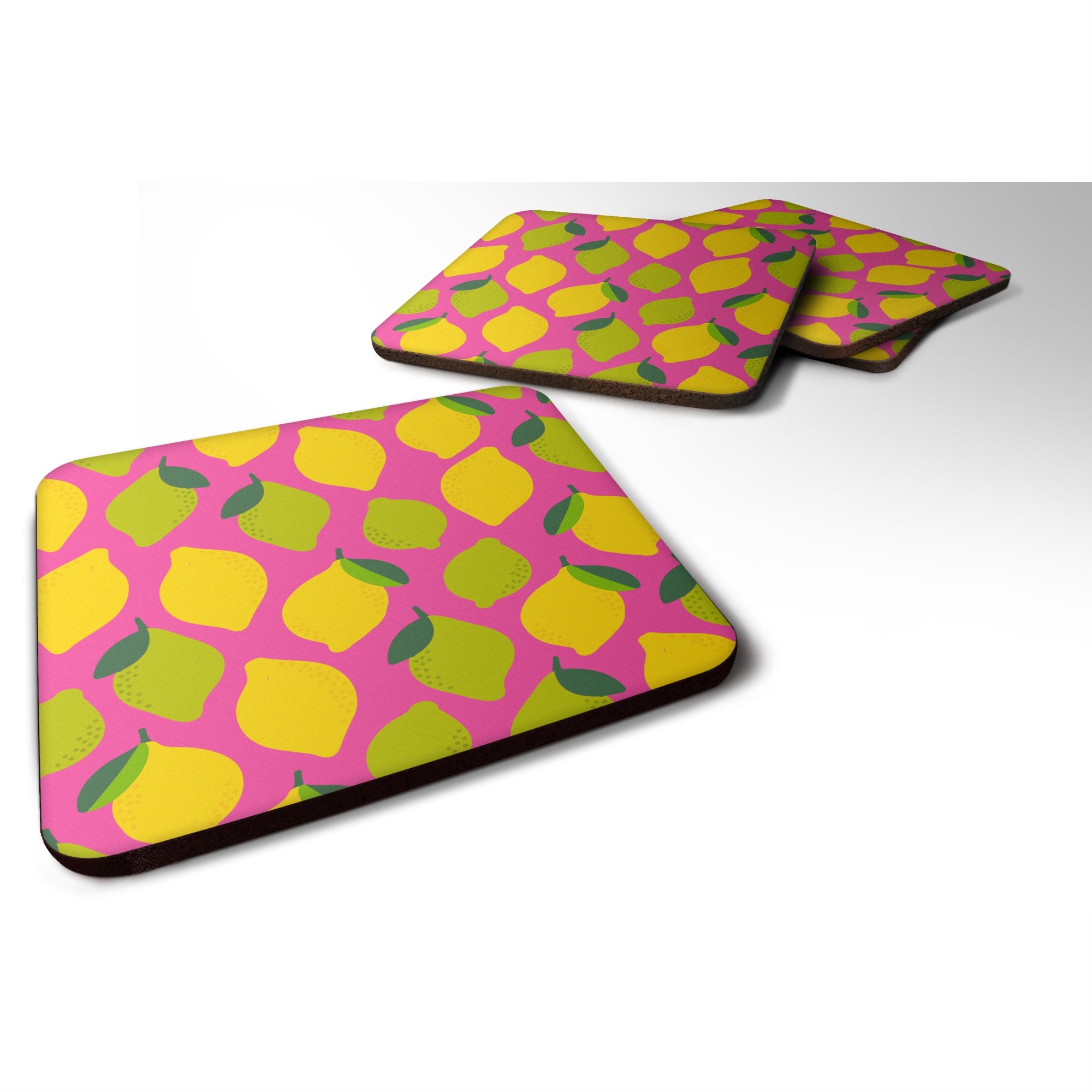 'Caroline'S Treasures Lemons & Limes On Pink Foam Coaster Set Of 4, 3.5, Multicolor''