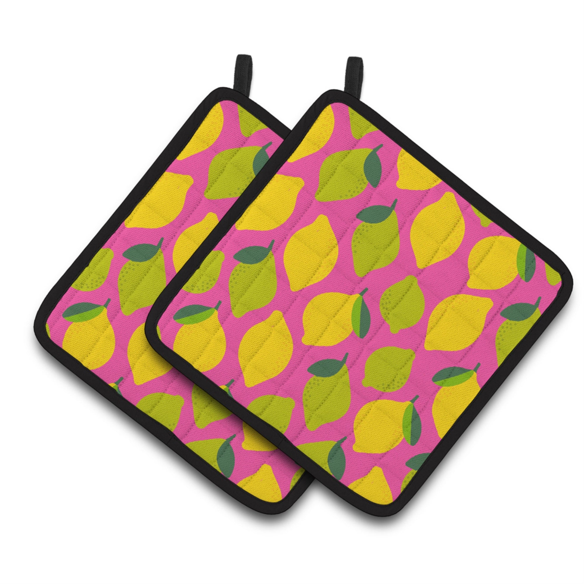'Caroline'S Treasures Lemons & Limes On Pink Pair Of Pot Holders, 7.5Hx7.5W, Multicolor''