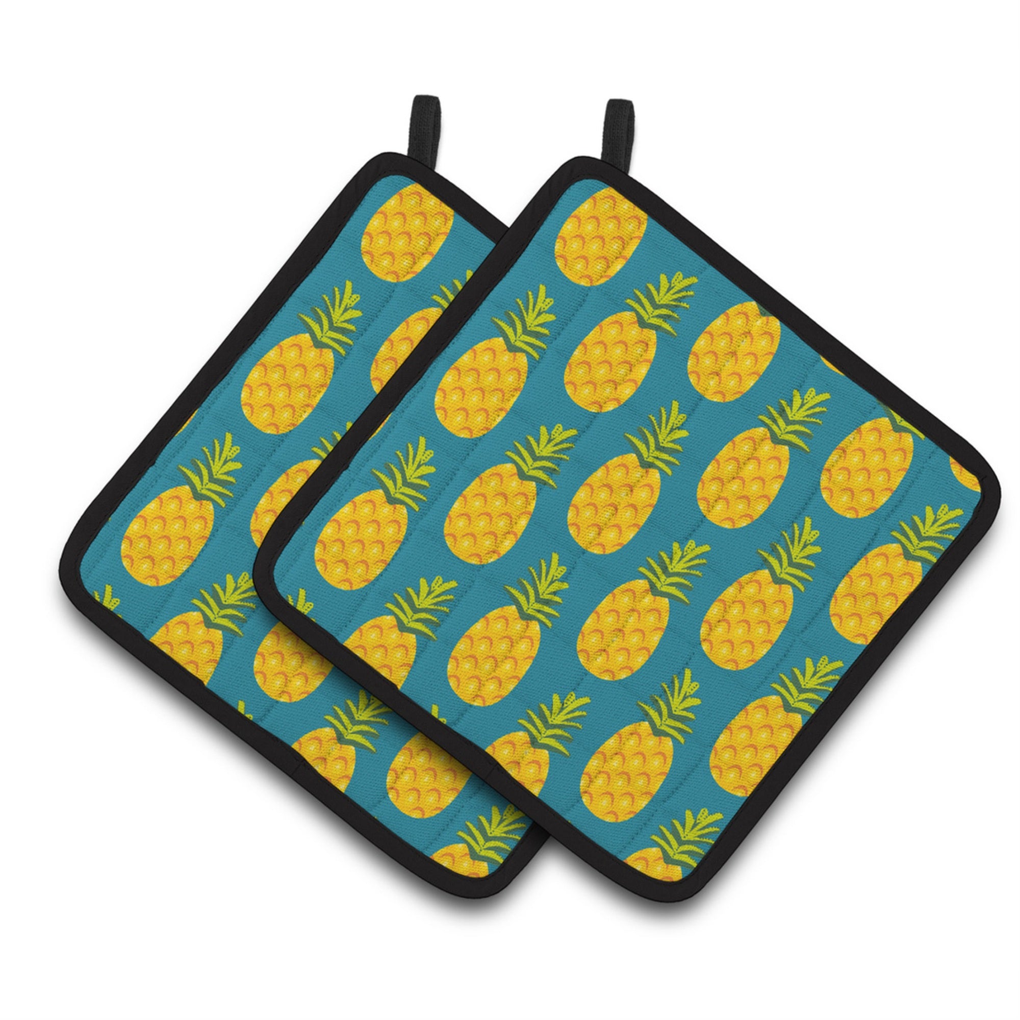 'Caroline'S Treasures Pineapples On Teal Pair Of Pot Holders, 7.5Hx7.5W, Multicolor''