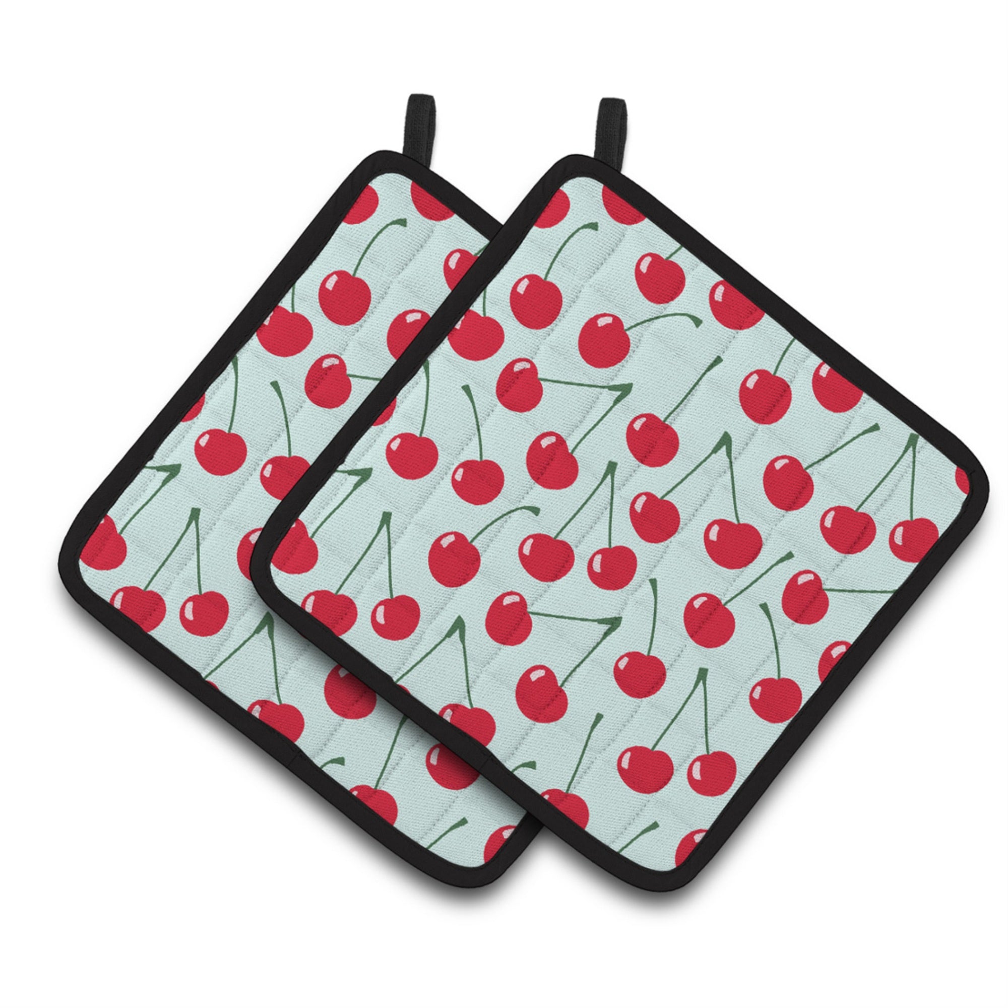 'Caroline'S Treasures Cherries On Blue Pair Of Pot Holders, 7.5Hx7.5W, Multicolor''
