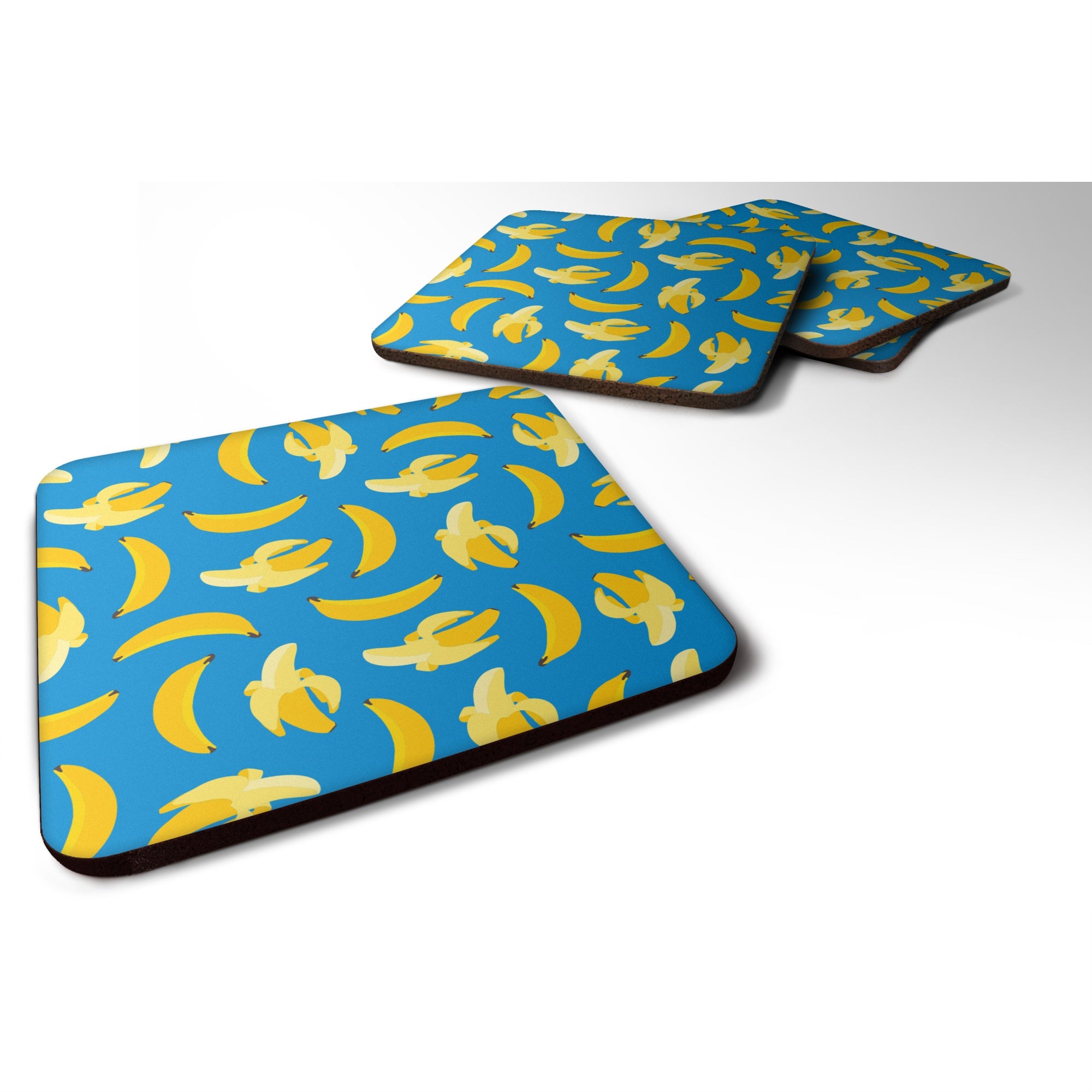 'Caroline'S Treasures Bananas On Blue Foam Coaster Set Of 4, 3.5, Multicolor''