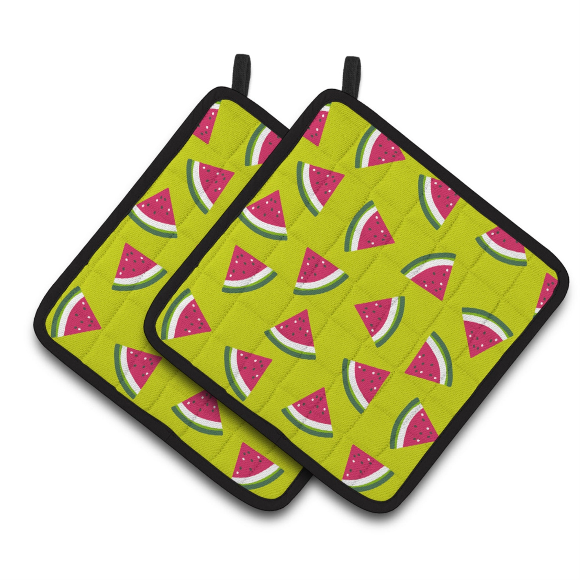 'Caroline'S Treasures Watermelon On Lime Green Pair Of Pot Holders, 7.5Hx7.5W, Multicolor''