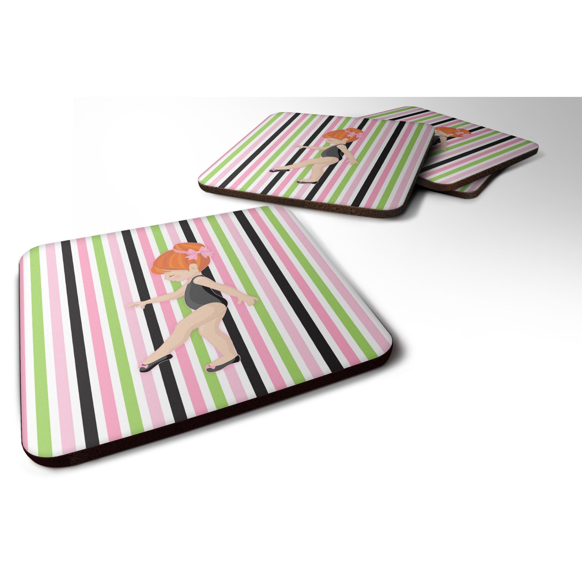 'Caroline'S Treasures Ballerina Red Head Pt. Foam Coaster Set Of 4, 3.5, Multicolor''