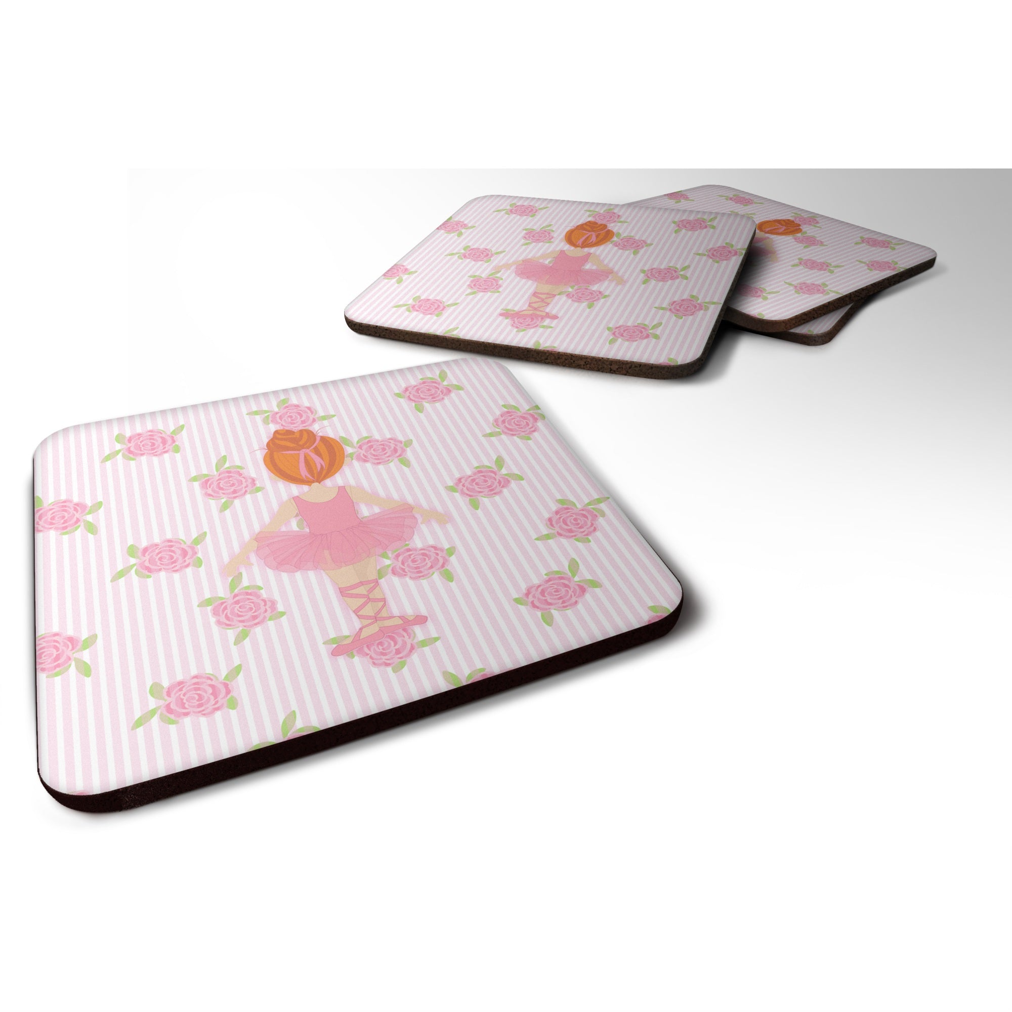 'Caroline'S Treasures Ballerina Red Head Back Pose Foam Coaster Set Of 4, 3.5, Multicolor''