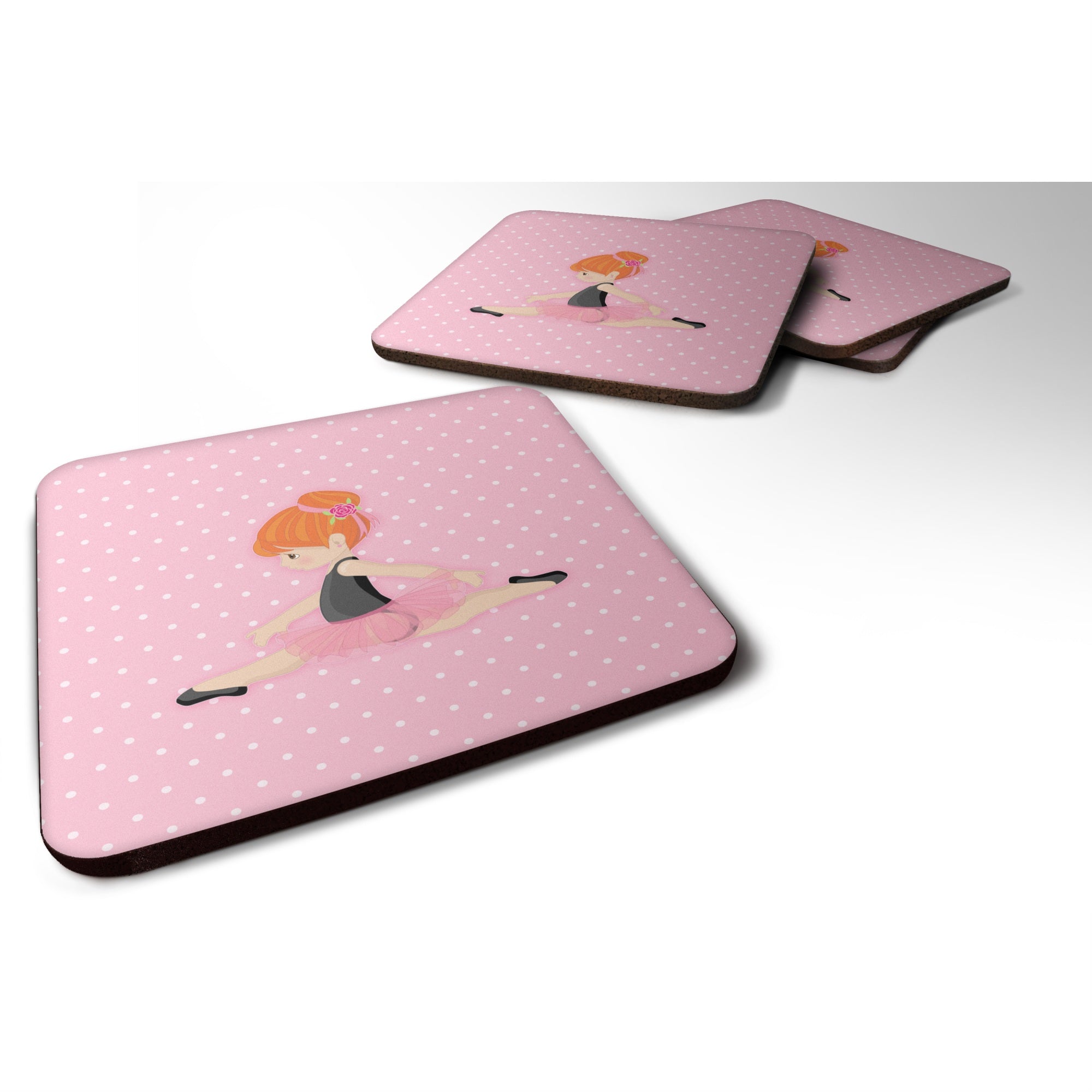 'Caroline'S Treasures Ballerina Red Head Jete Foam Coaster Set Of 4, 3.5, Multicolor''