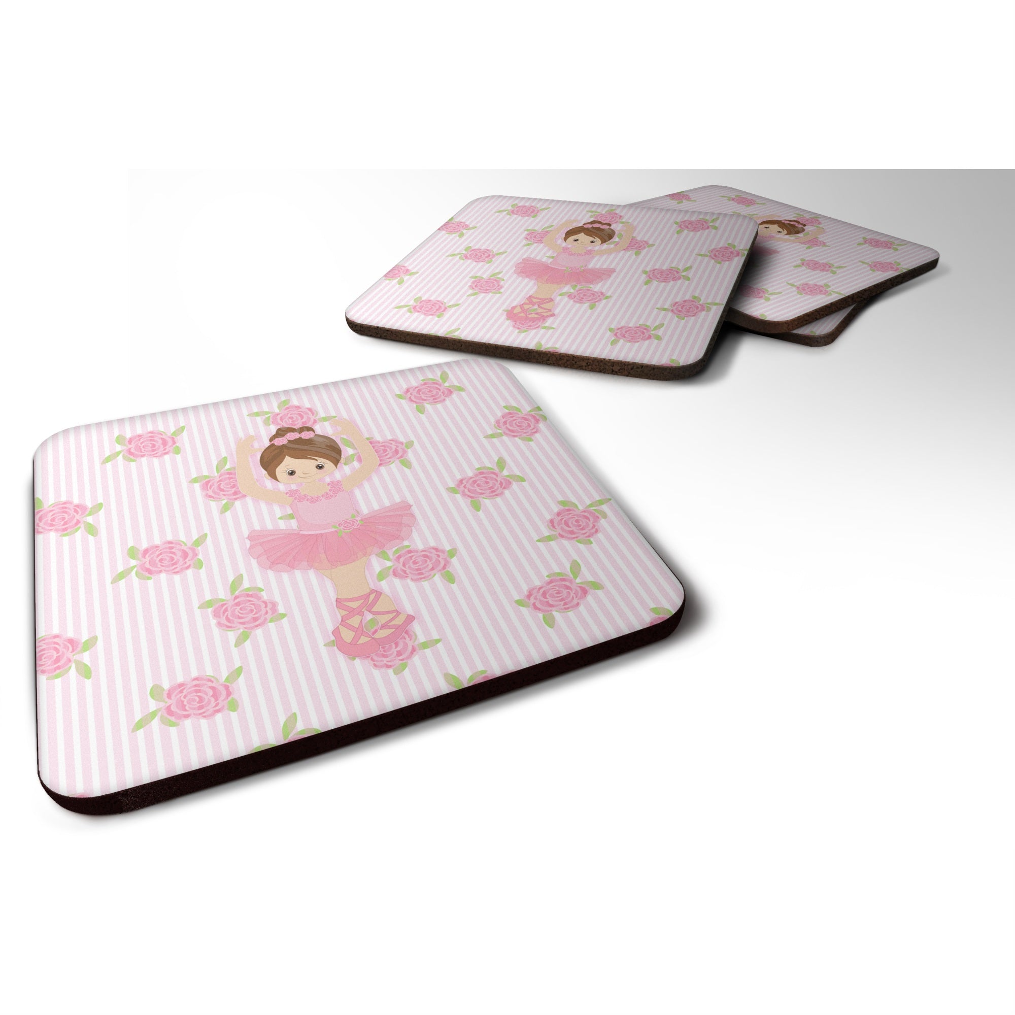 'Caroline'S Treasures Ballerina Brunette Front Pose Foam Coaster Set Of 4, 3.5, Multicolor''