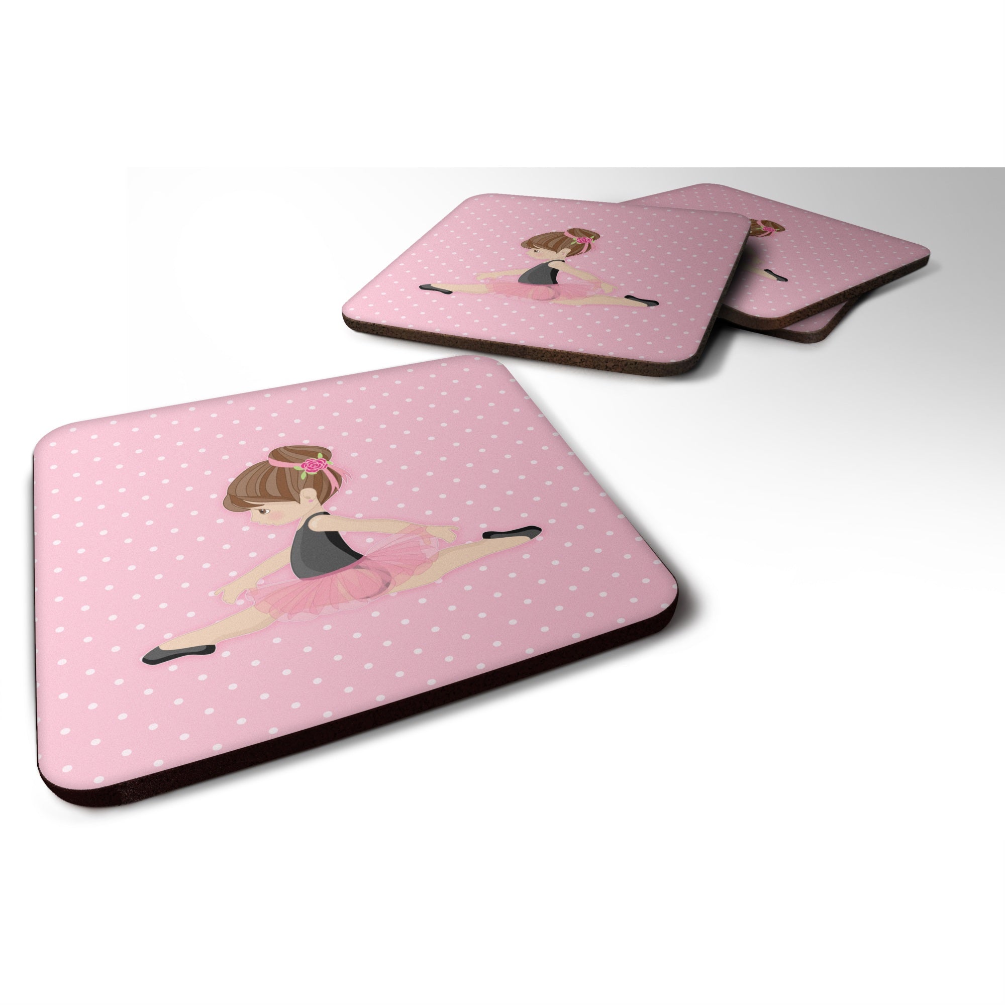 'Caroline'S Treasures Ballerina Brunette Jete Foam Coaster Set Of 4, 3.5, Multicolor''