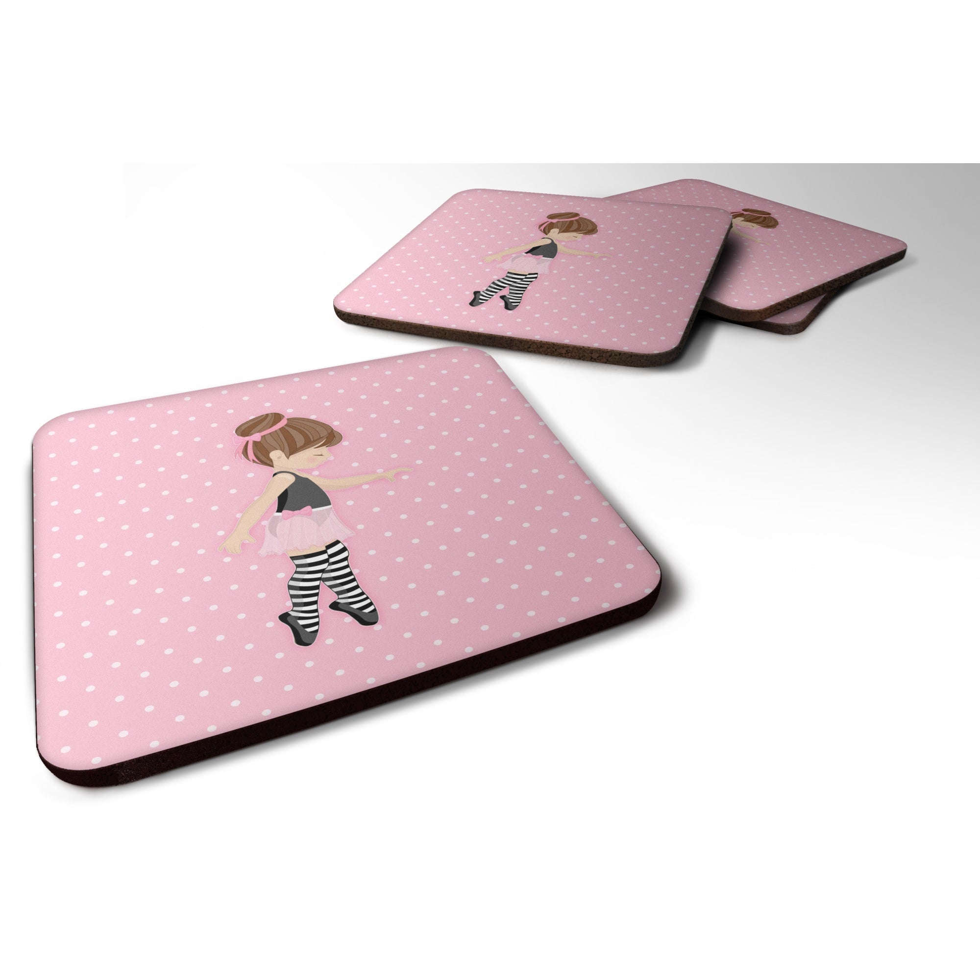 'Caroline'S Treasures Ballerina Brunette Releve Foam Coaster Set Of 4, 3.5, Multicolor''