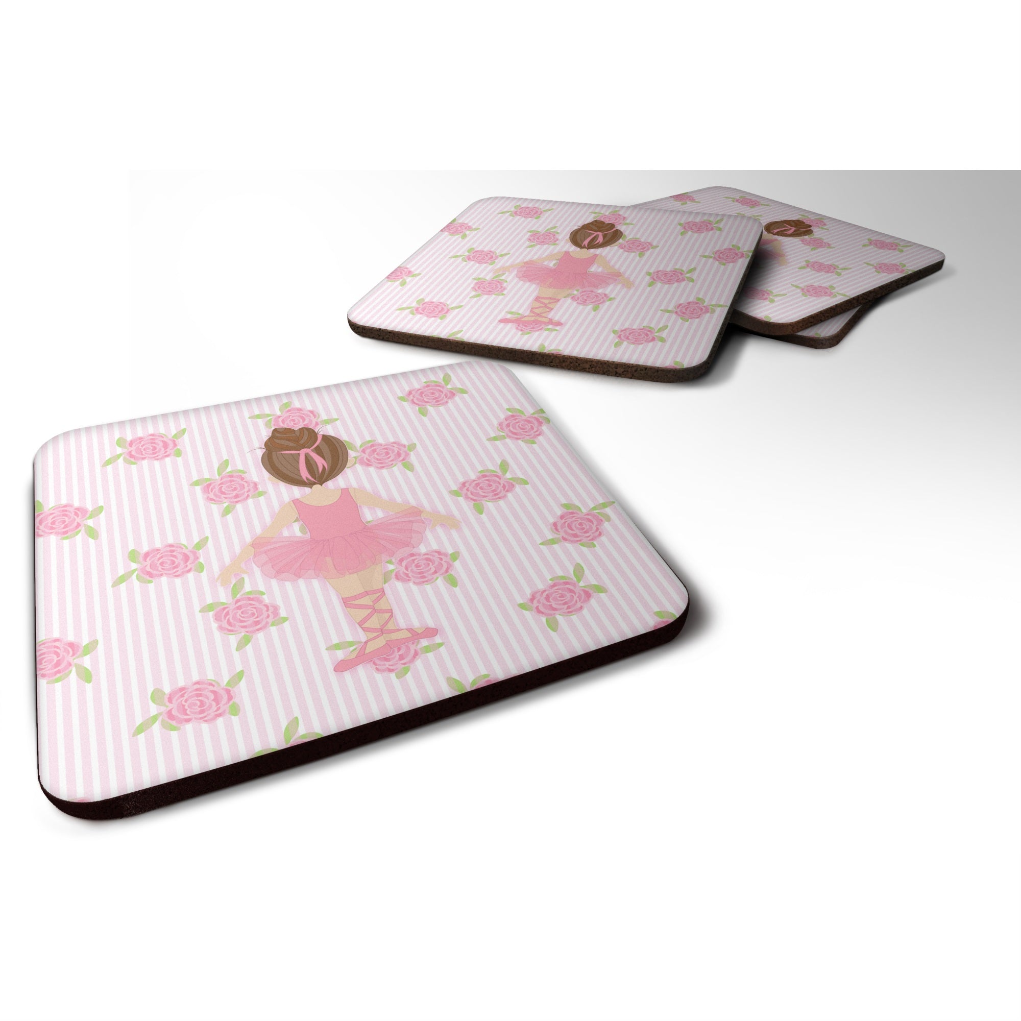 'Caroline'S Treasures Ballerina Brunette Back Pose Foam Coaster Set Of 4, 3.5, Multicolor''