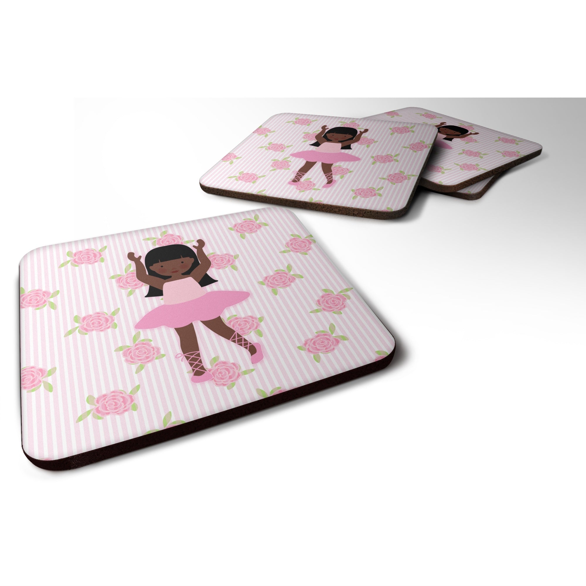 'Caroline'S Treasures Ballerina African American Long Hair Foam Coaster Set Of 4, 3.5, Multicolor''