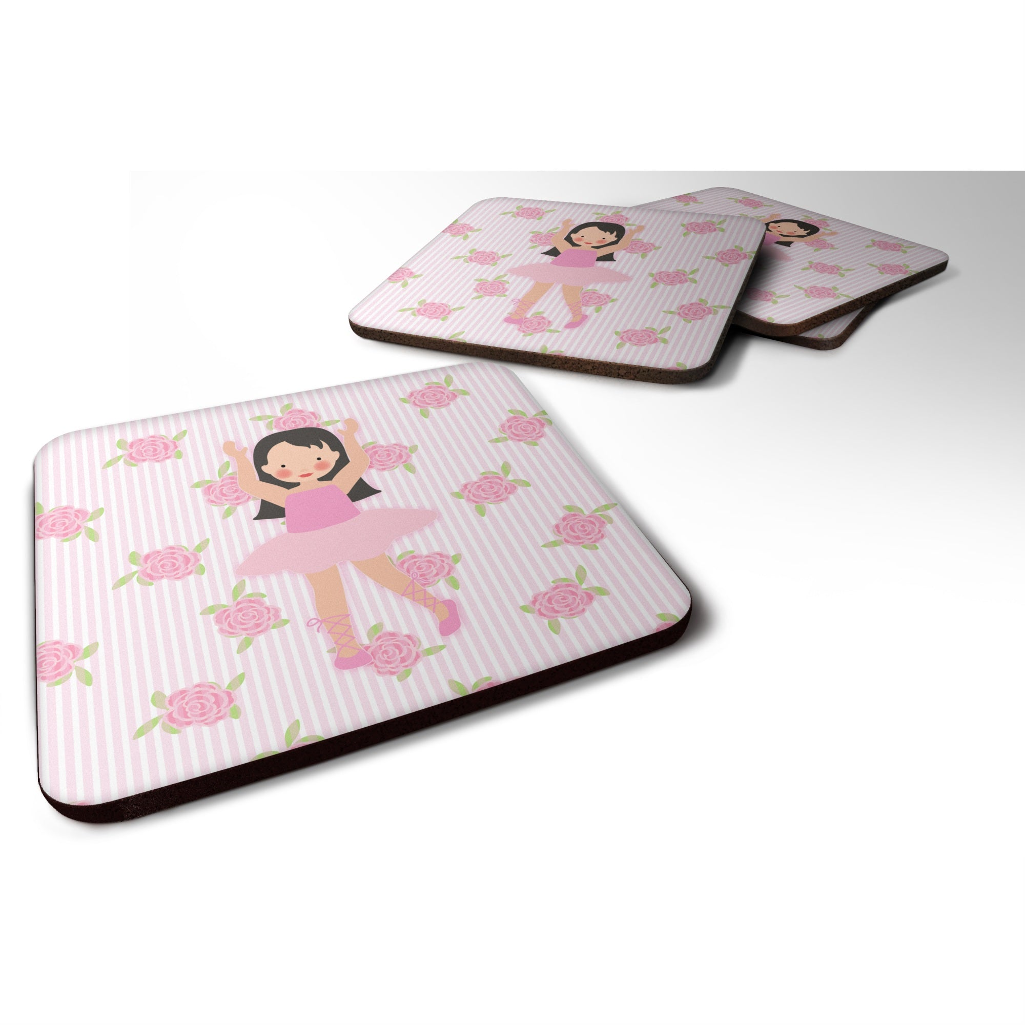 'Caroline'S Treasures Ballerina Long Dark Hair Foam Coaster Set Of 4, 3.5, Multicolor''