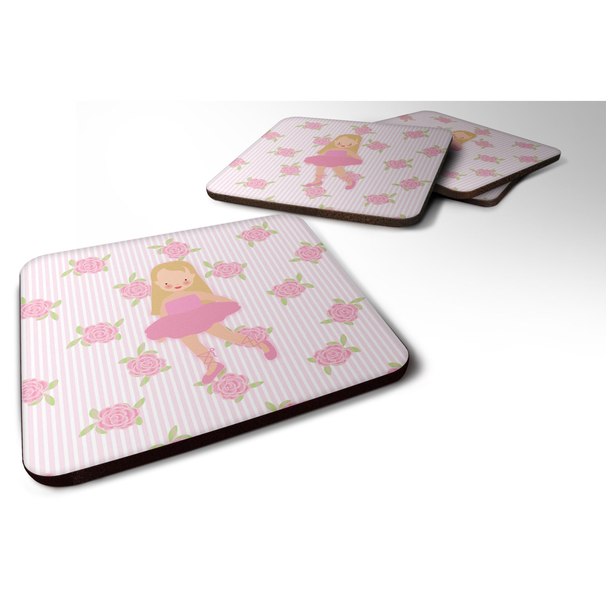 'Caroline'S Treasures Ballerina Long Haired Blonde Foam Coaster Set Of 4, 3.5, Multicolor''
