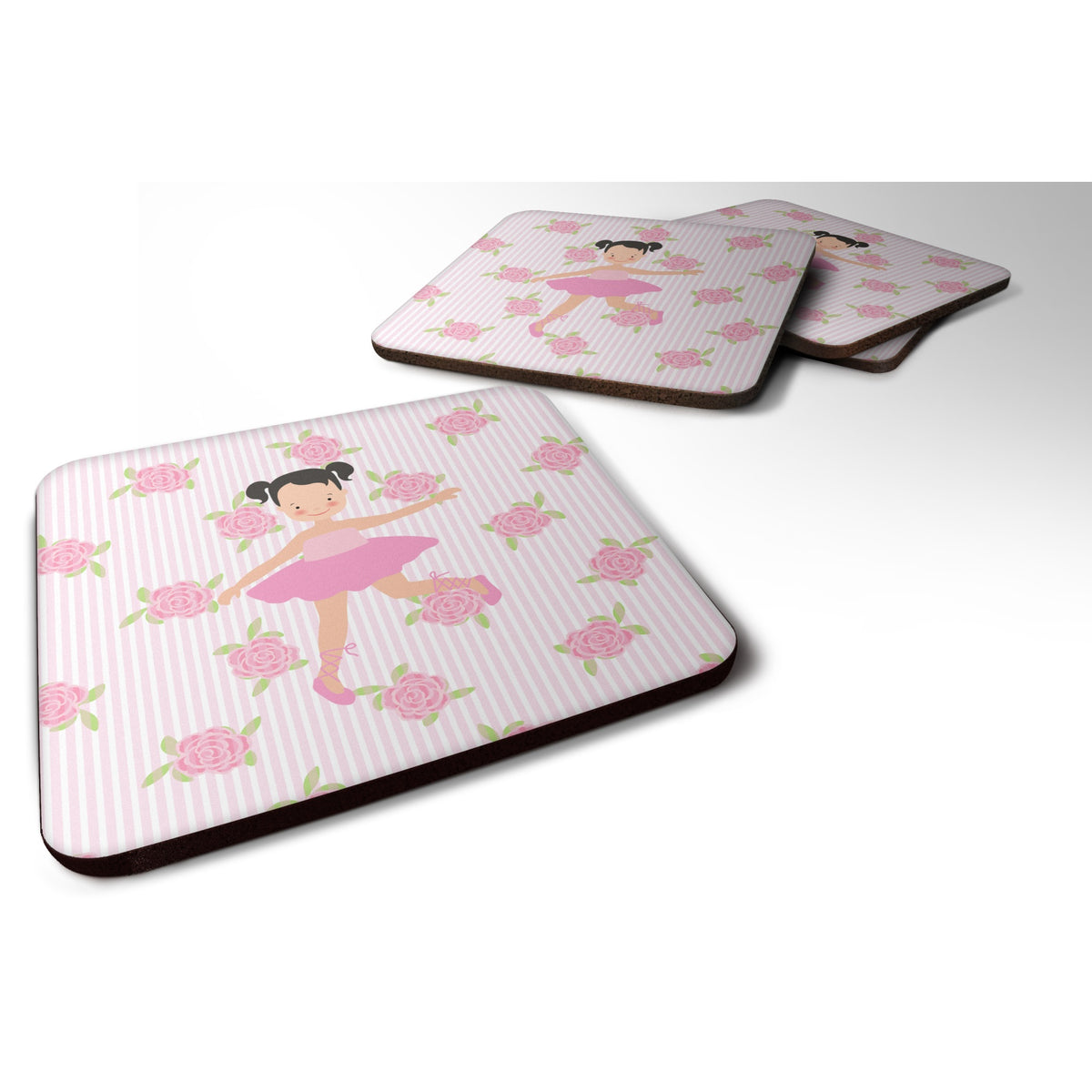 'Caroline'S Treasures Ballerina Black Hair Ponytails Foam Coaster Set Of 4, 3.5, Multicolor''