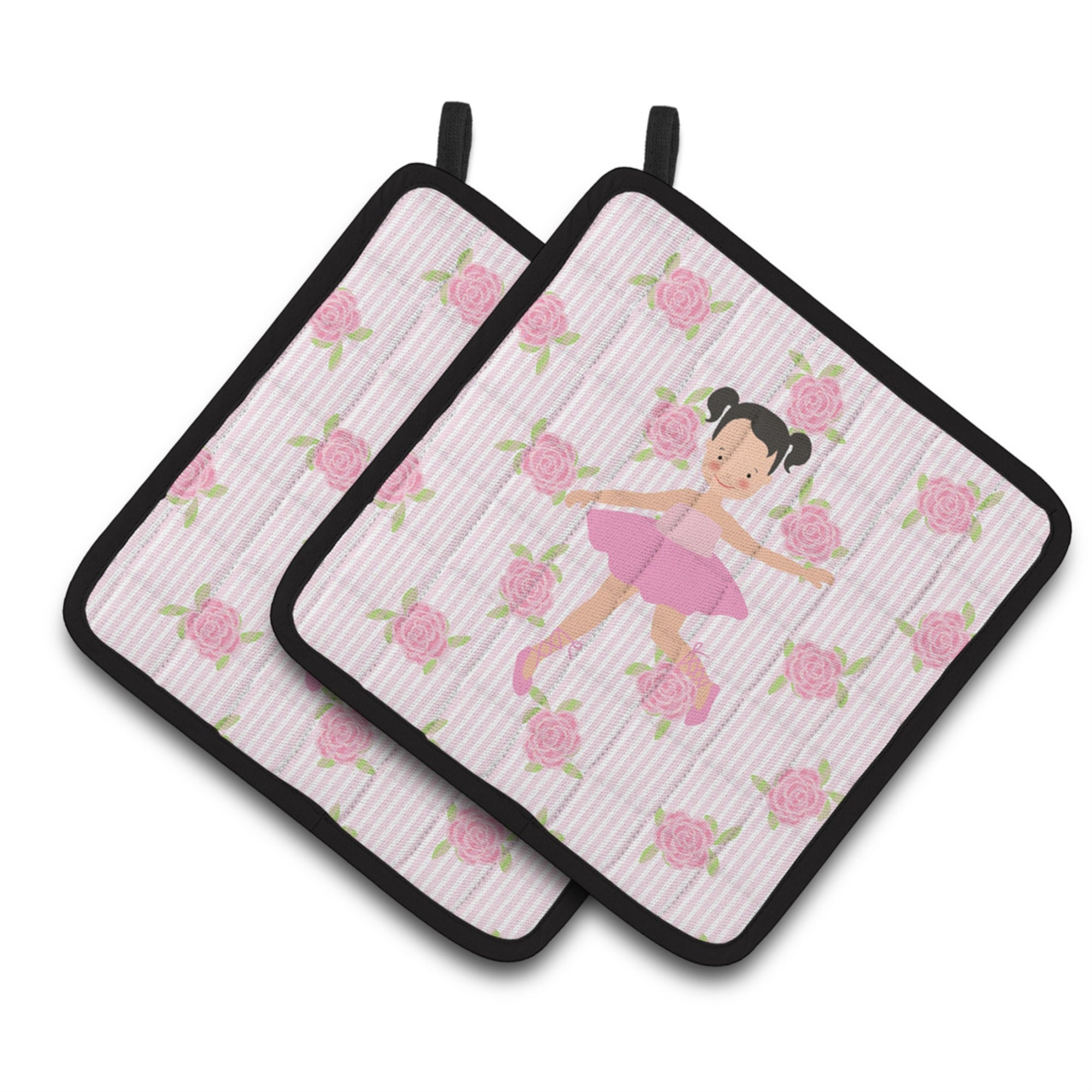 'Caroline'S Treasures Ballerina Black Hair Ponytails Pair Of Pot Holders, 7.5Hx7.5W, Multicolor''