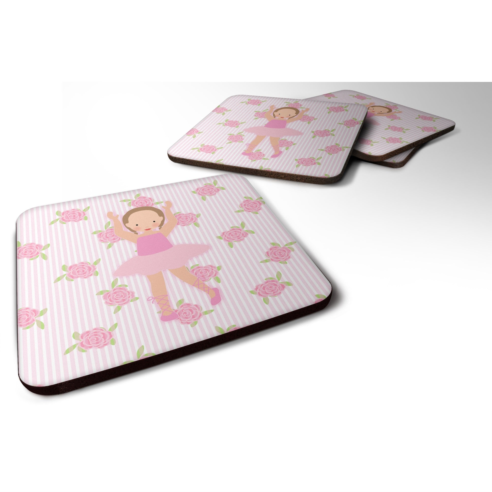 'Caroline'S Treasures Ballerina Brown Hair Ponytails Foam Coaster Set Of 4, 3.5, Multicolor''