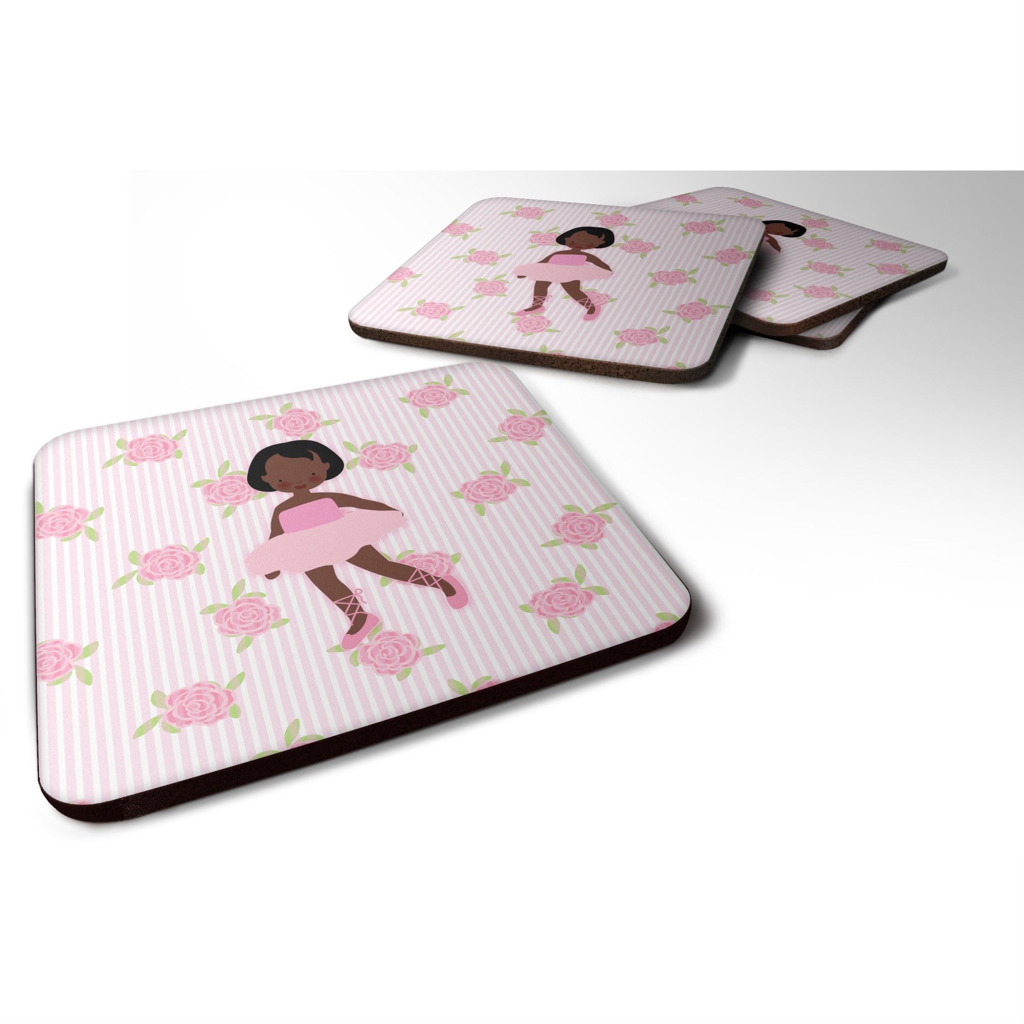 'Caroline'S Treasures Ballerina African American Short Hair Foam Coaster Set Of 4, 3.5, Multicolor''