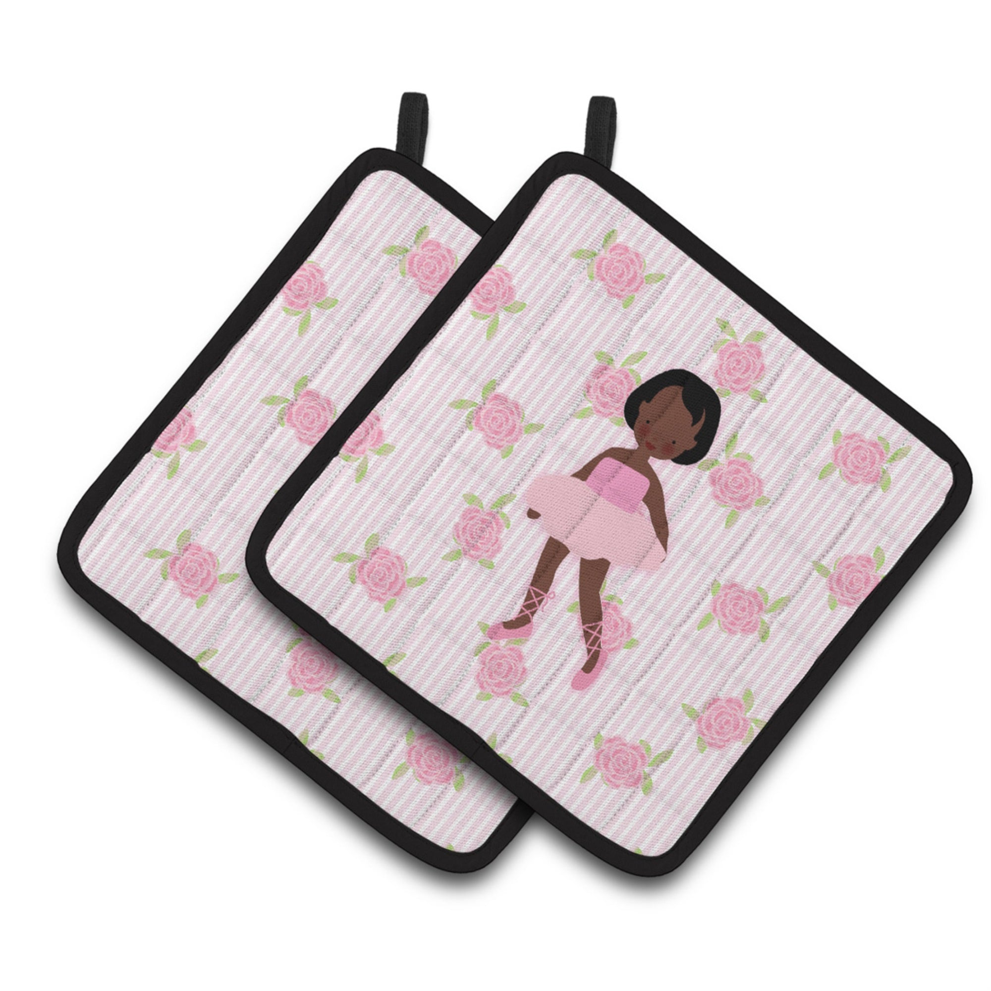 'Caroline'S Treasures Ballerina African American Short Hair Pair Of Pot Holders, 7.5Hx7.5W, Multicolor''