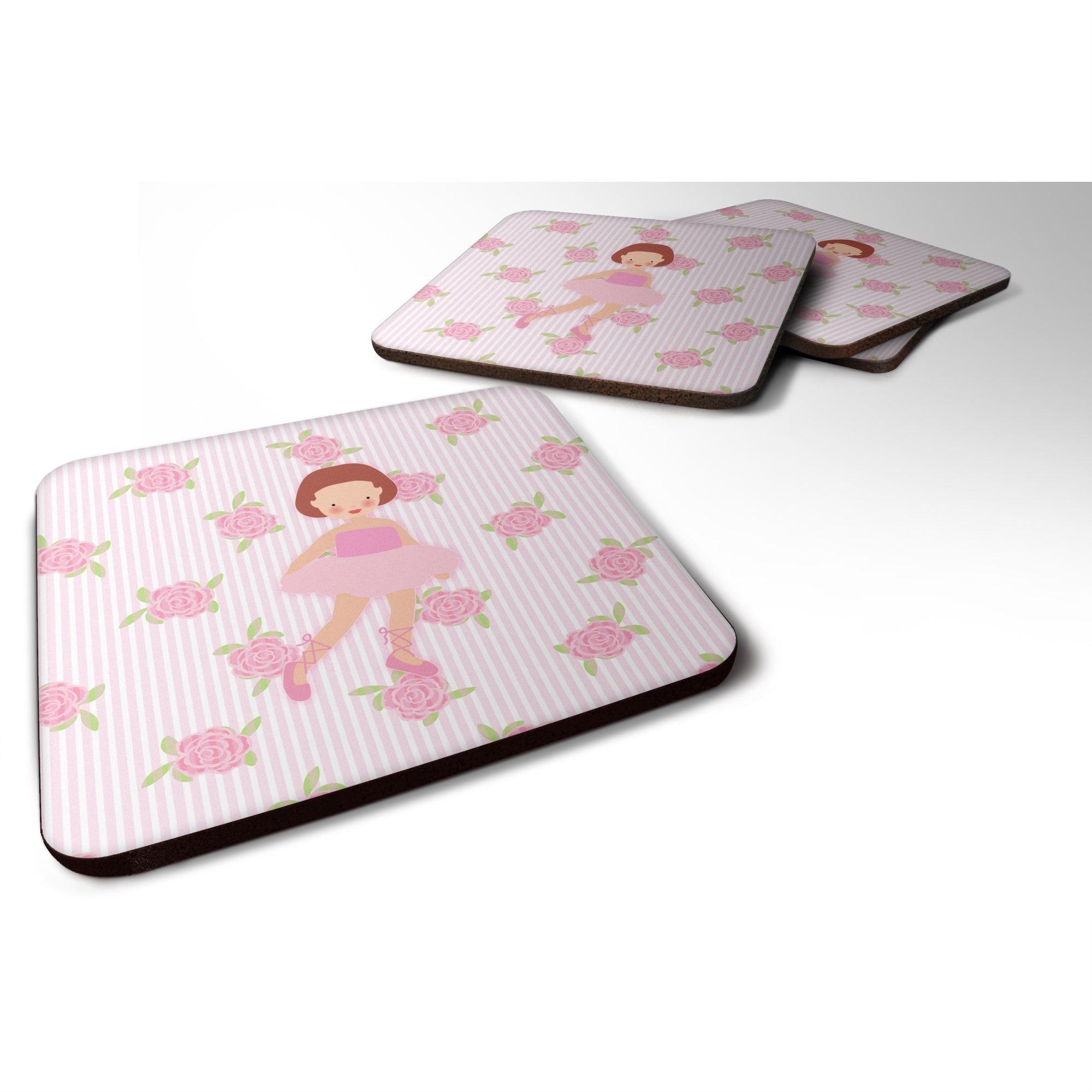 'Caroline'S Treasures Ballerina Red Short Hair Foam Coaster Set Of 4, 3.5, Multicolor''